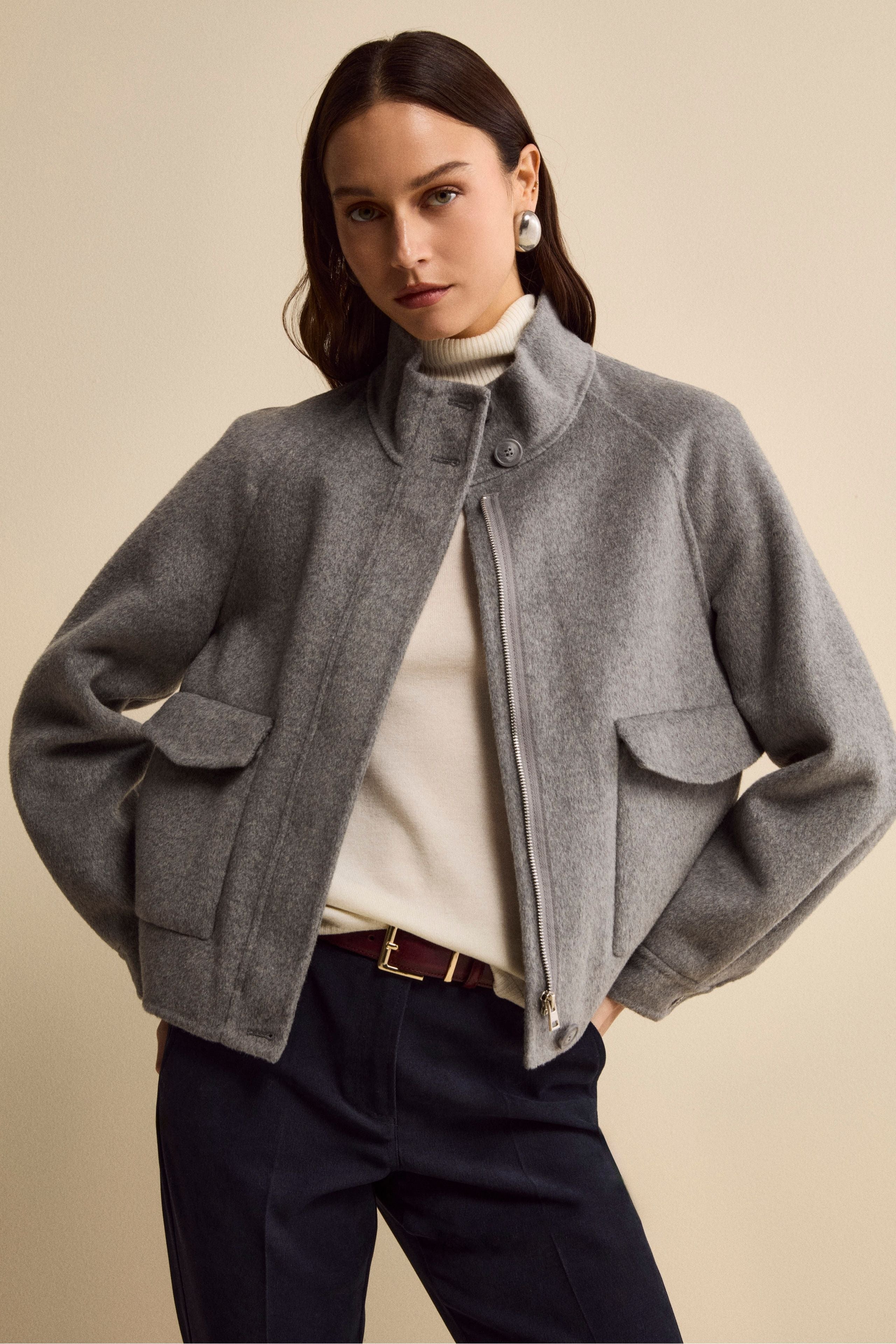 Bomber Sfoderato in Misto Lana - GRIGIO