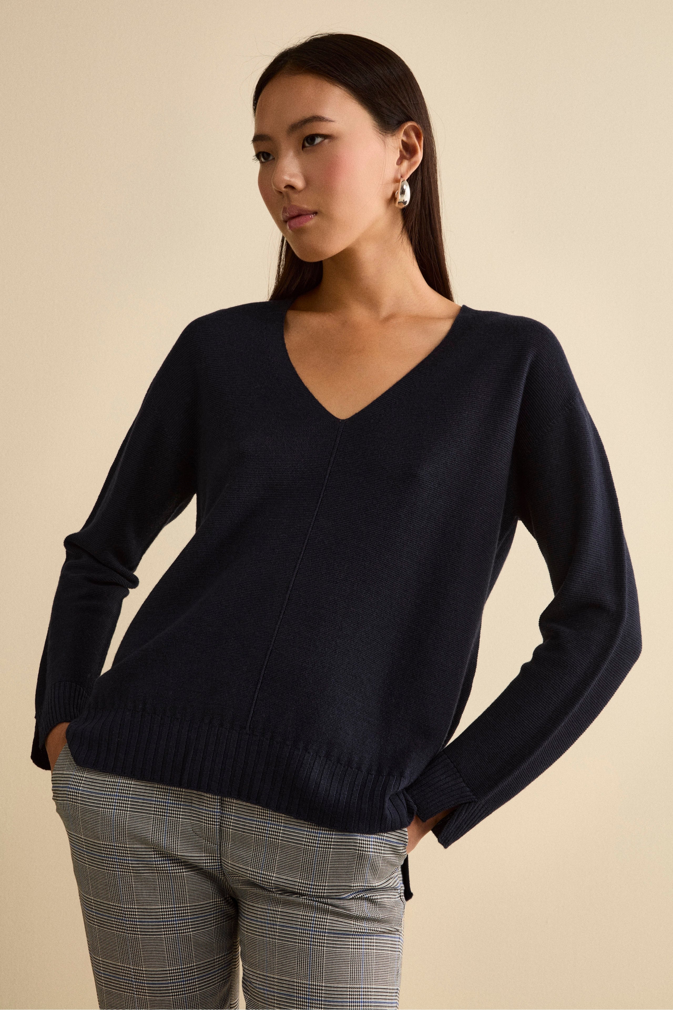 Maglia Over Scollo a V in Lana Merino - BLU