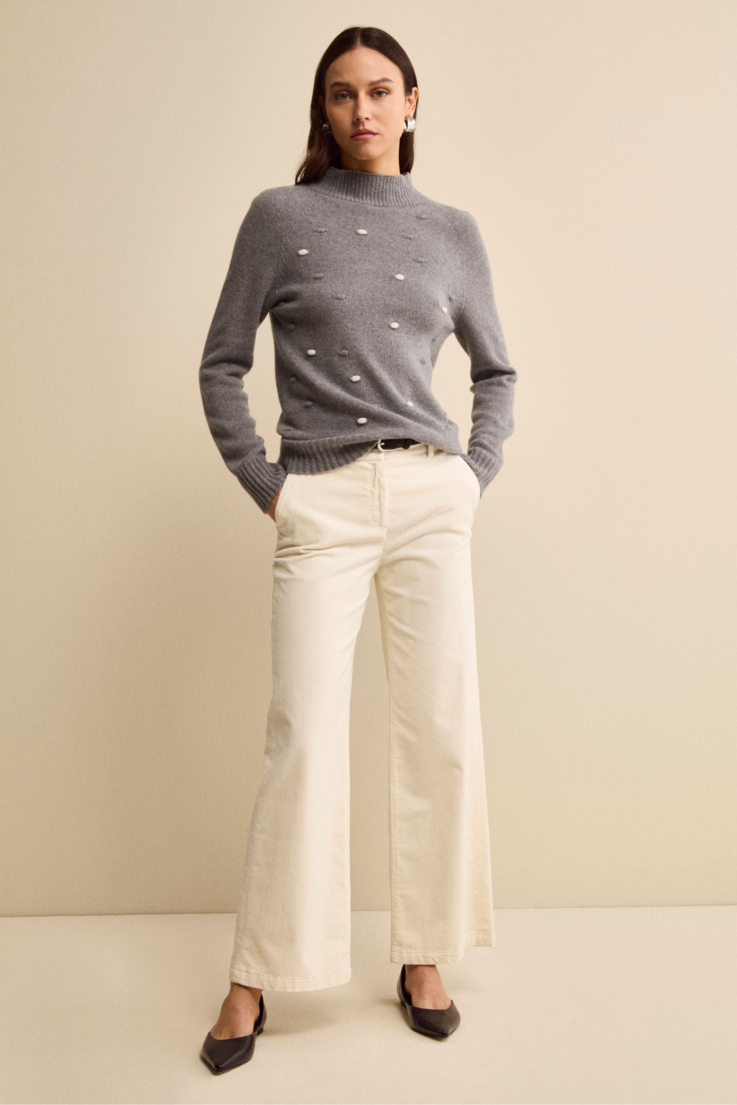 Lupetto in Lana e Cashmere con Lavorazione Bobble Stitch - GRIGIO