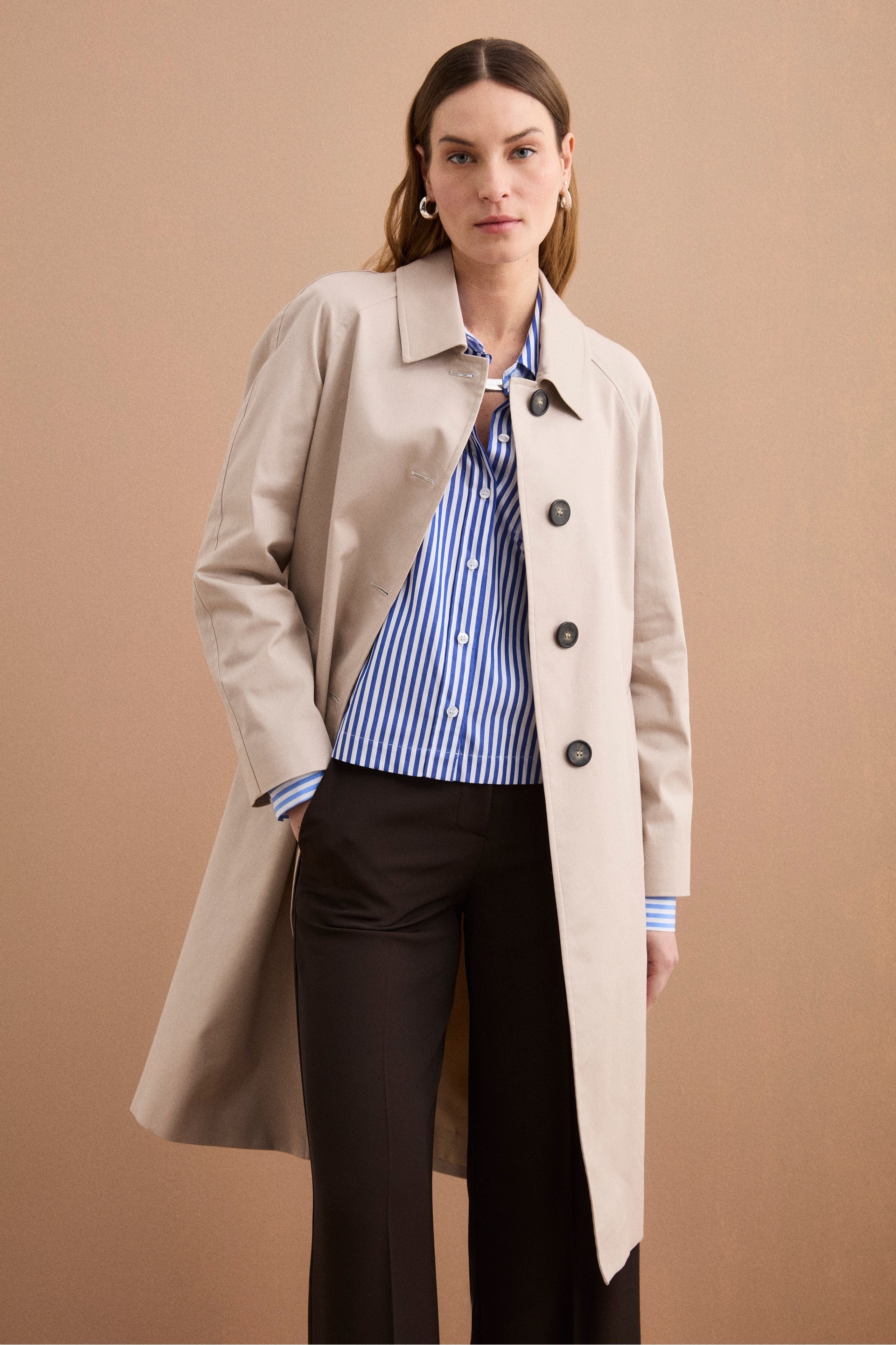 Trench Monopetto Foderato con Collo a Camicia - SABBIA