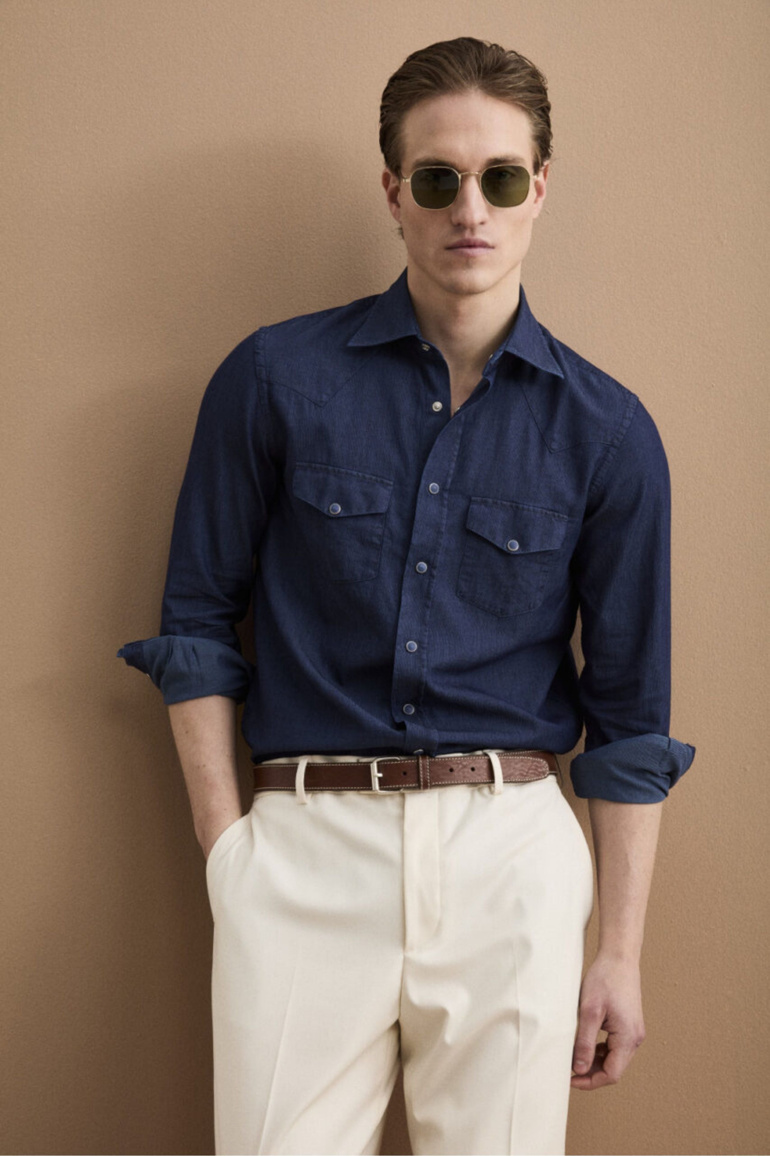 Camicia Jeans in Cotone con Tasche - DENIM