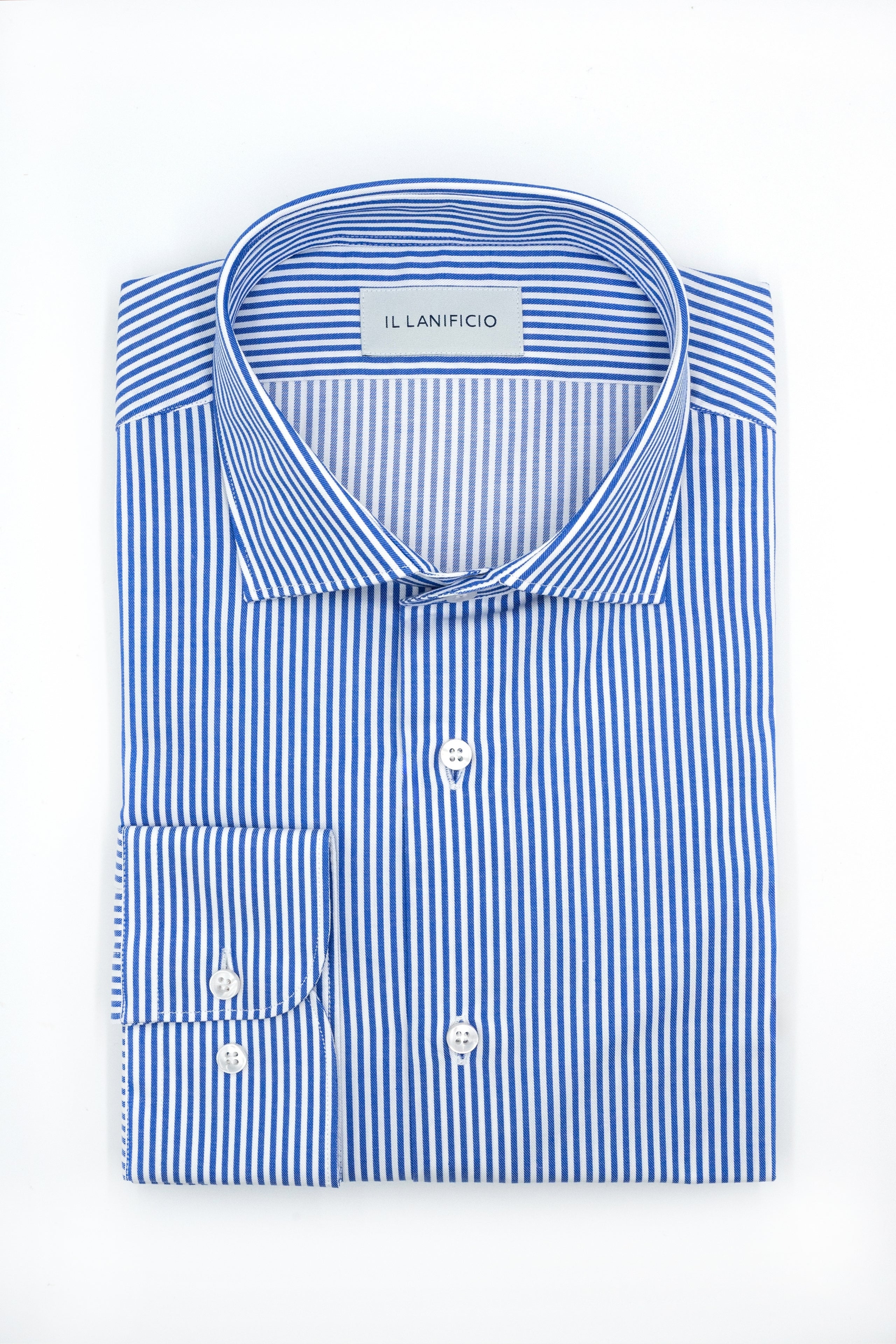 Camicia Fantasia Custom Fit in Twill di Cotone - RIGATO BLU