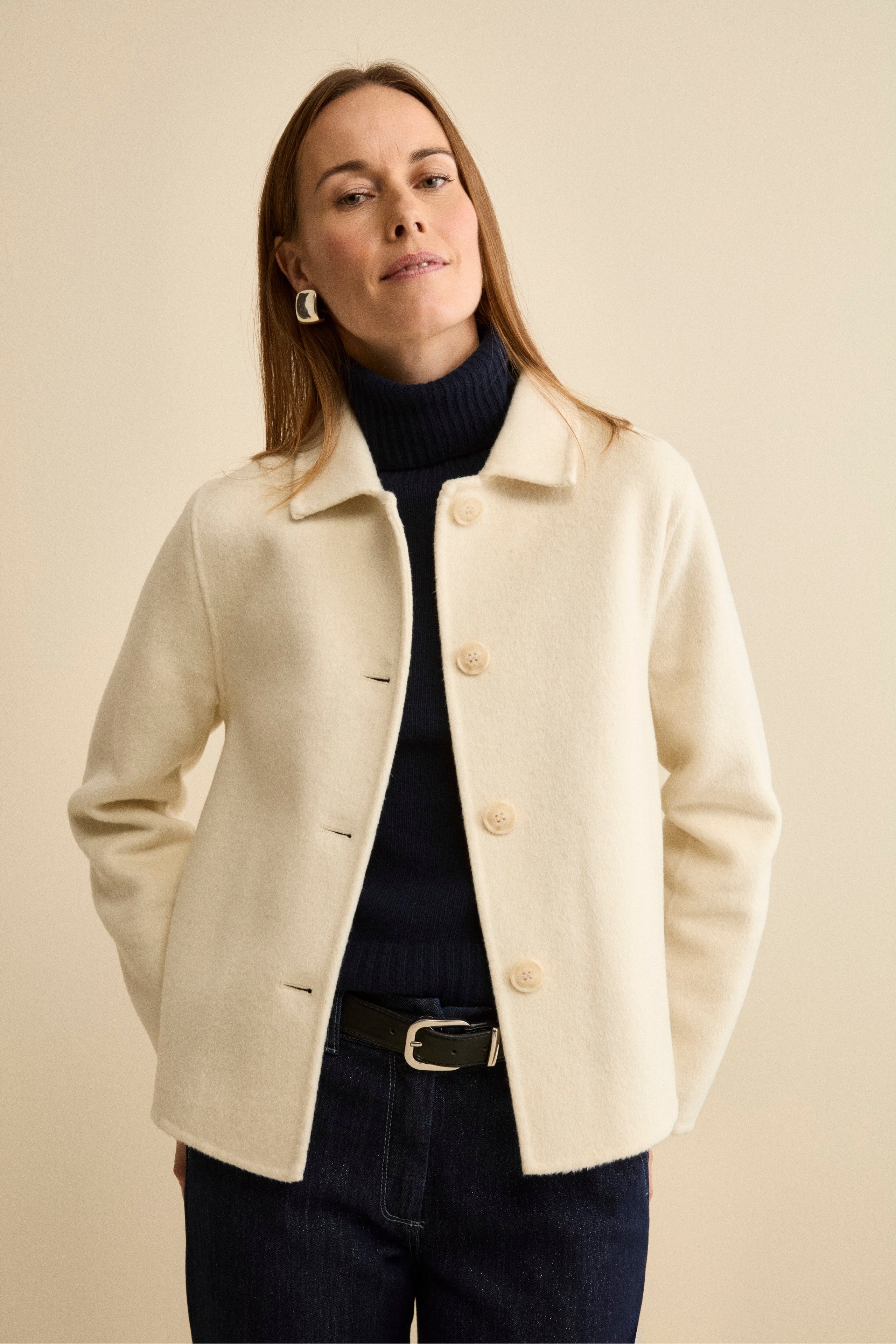 Cappotto Corto Sfoderato in Misto Lana - PANNA