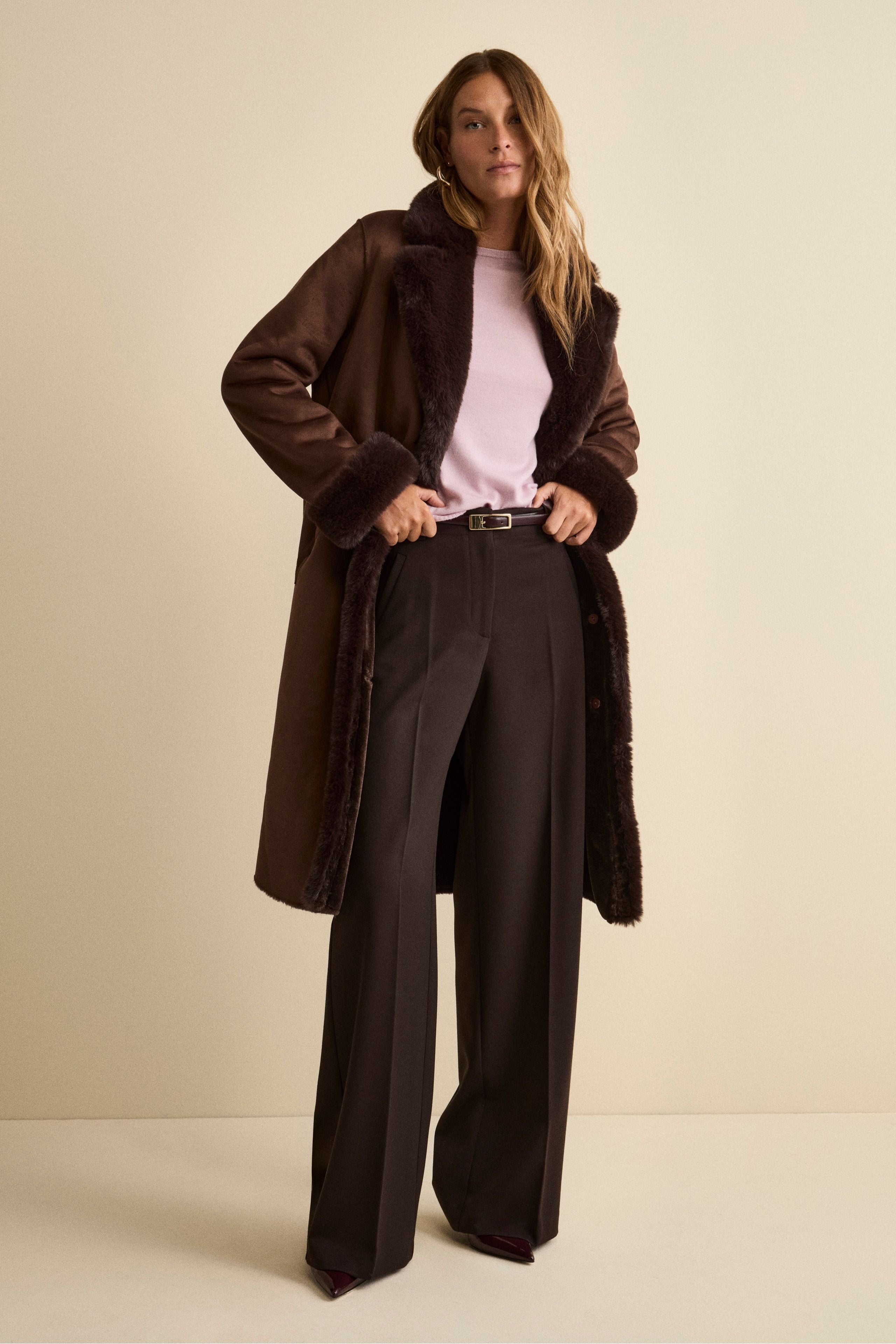 Cappotto Midi Eco-Montone - MARRONE SCURO