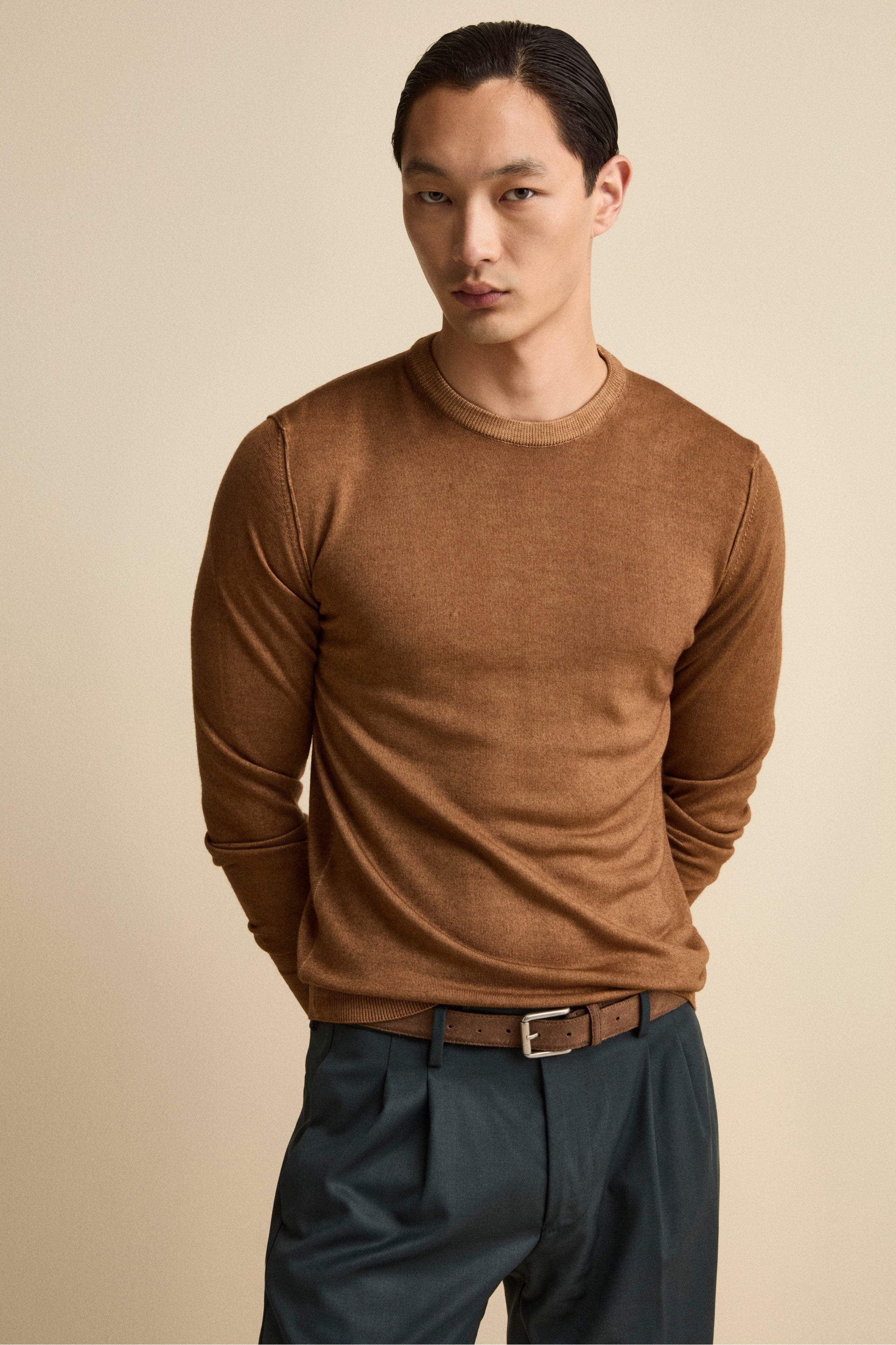 Girocollo in Lana Merino Extrafine - TABACCO