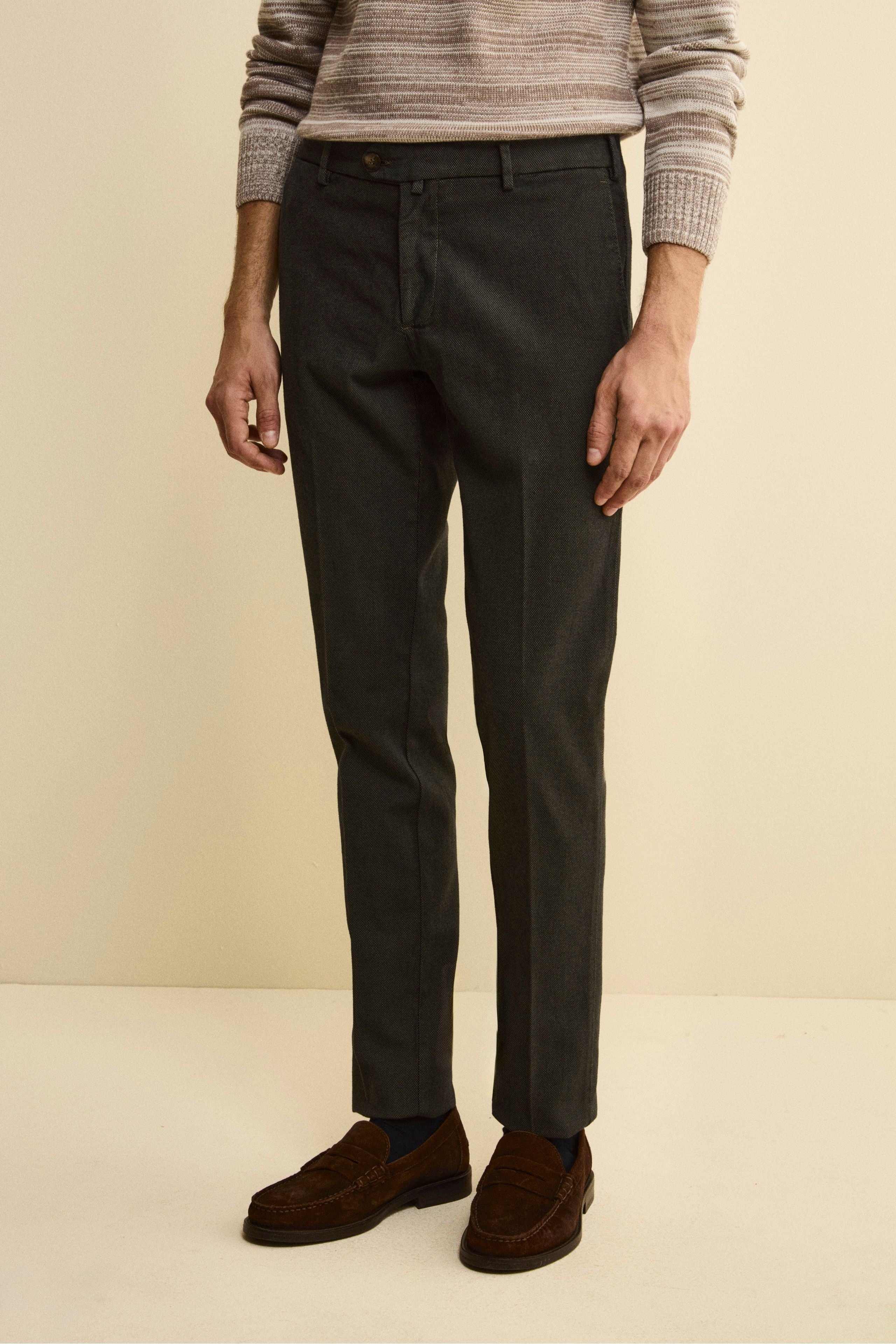 Pantalone Micropunto Regular Fit in Cotone - MARRONE