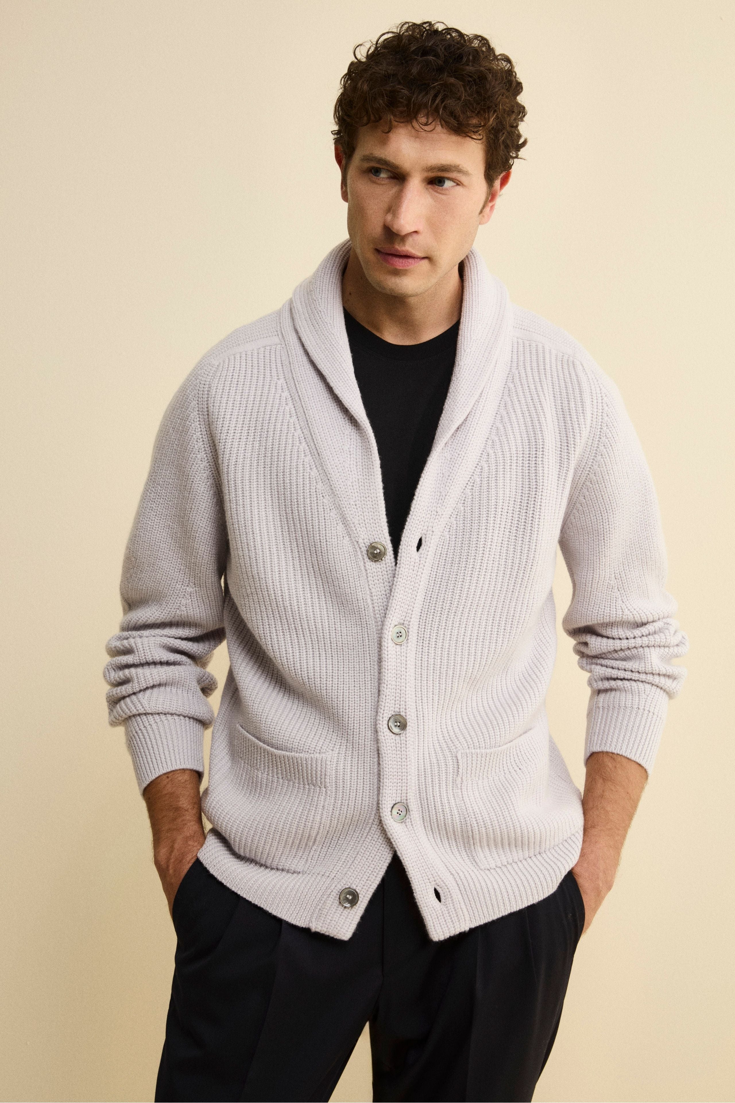 Cardigan in Lana Merino a Costa Inglese - GRIGIO CHIARO