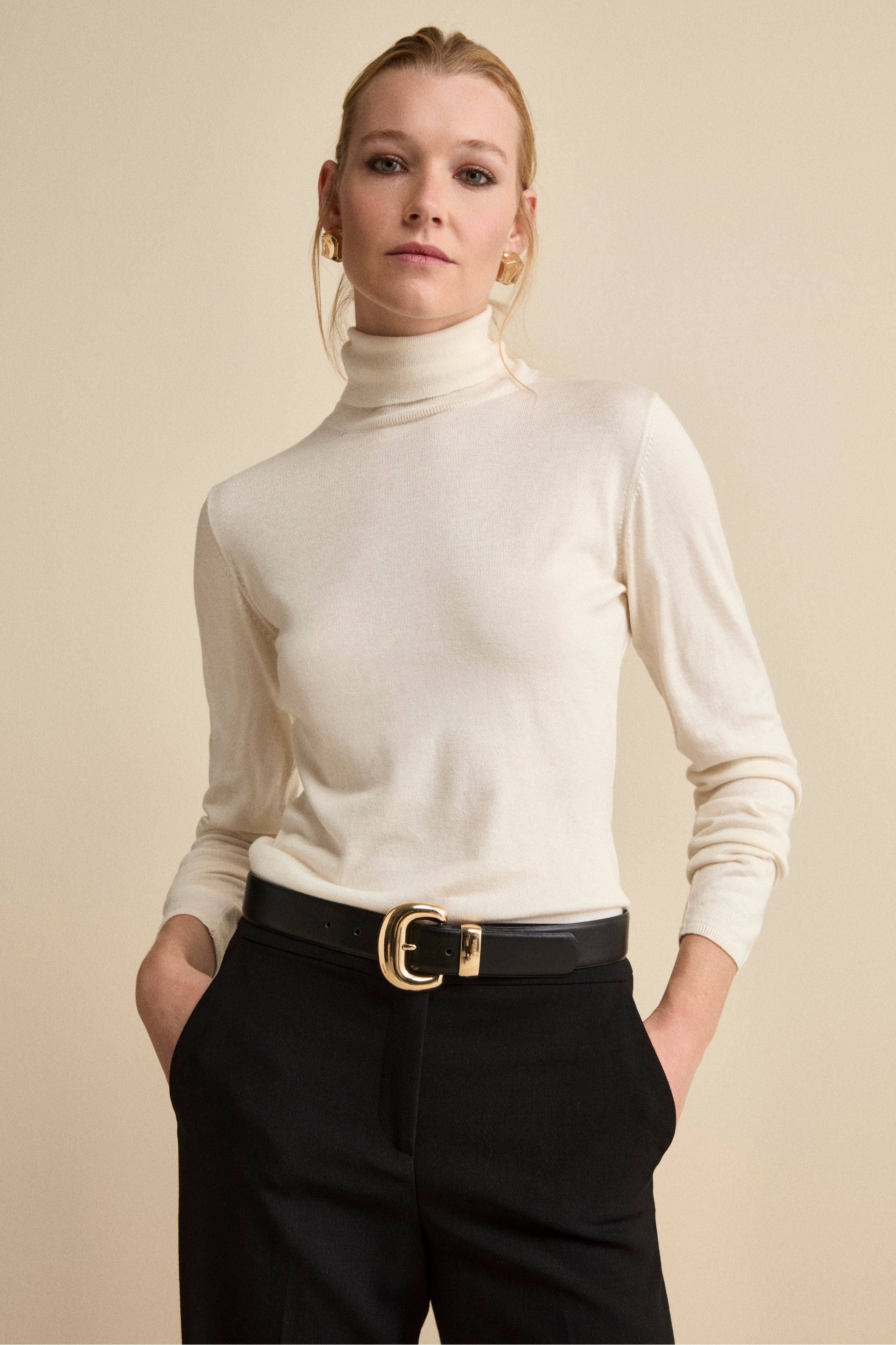 Maglia Dolcevita in Seta e Cashmere Extrafine - PANNA