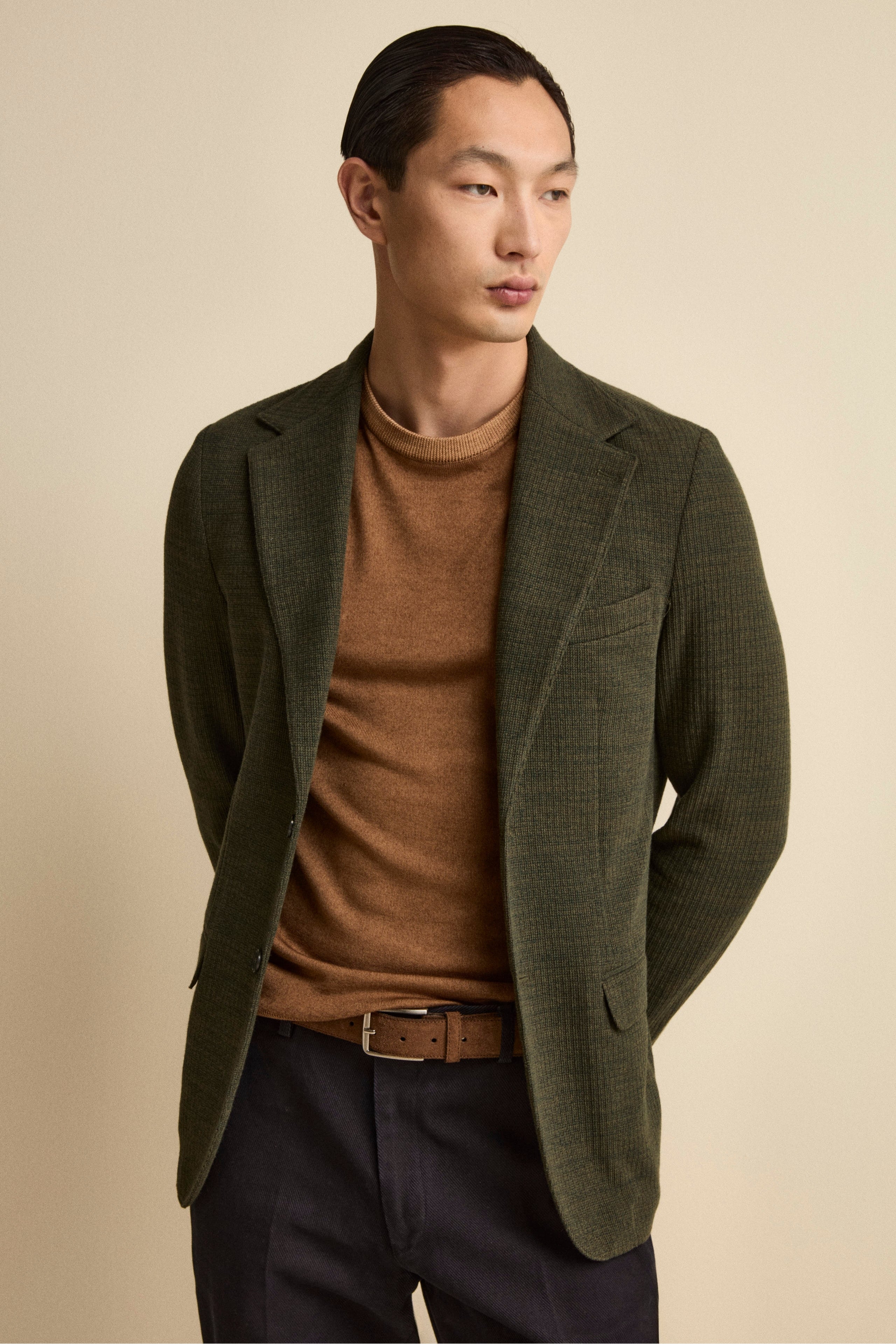 Giacca Sfoderata Slim Fit in Misto Cotone - VERDE