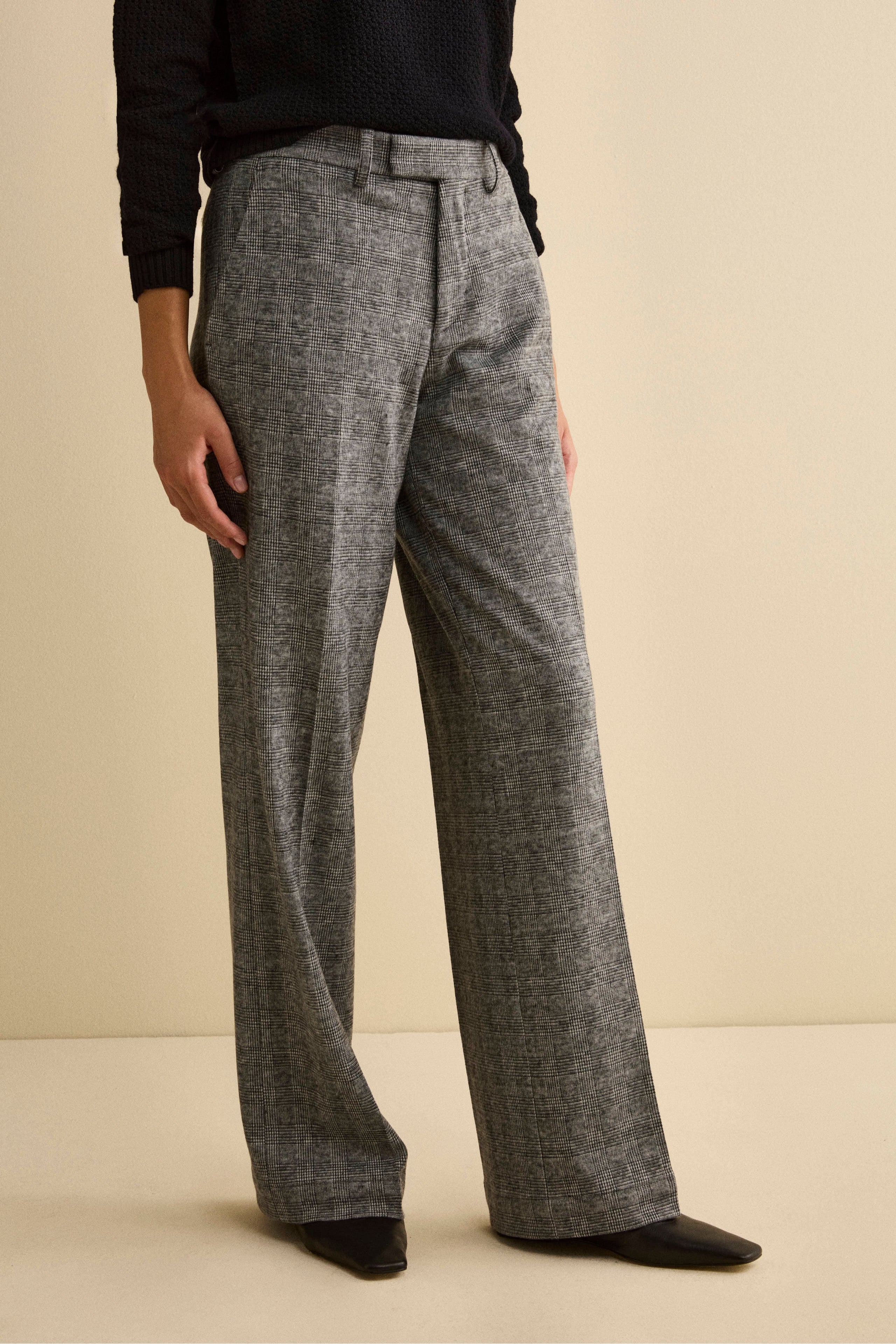 Pantalone Check a Palazzo con Pieghe - GRIGIO QUADRI