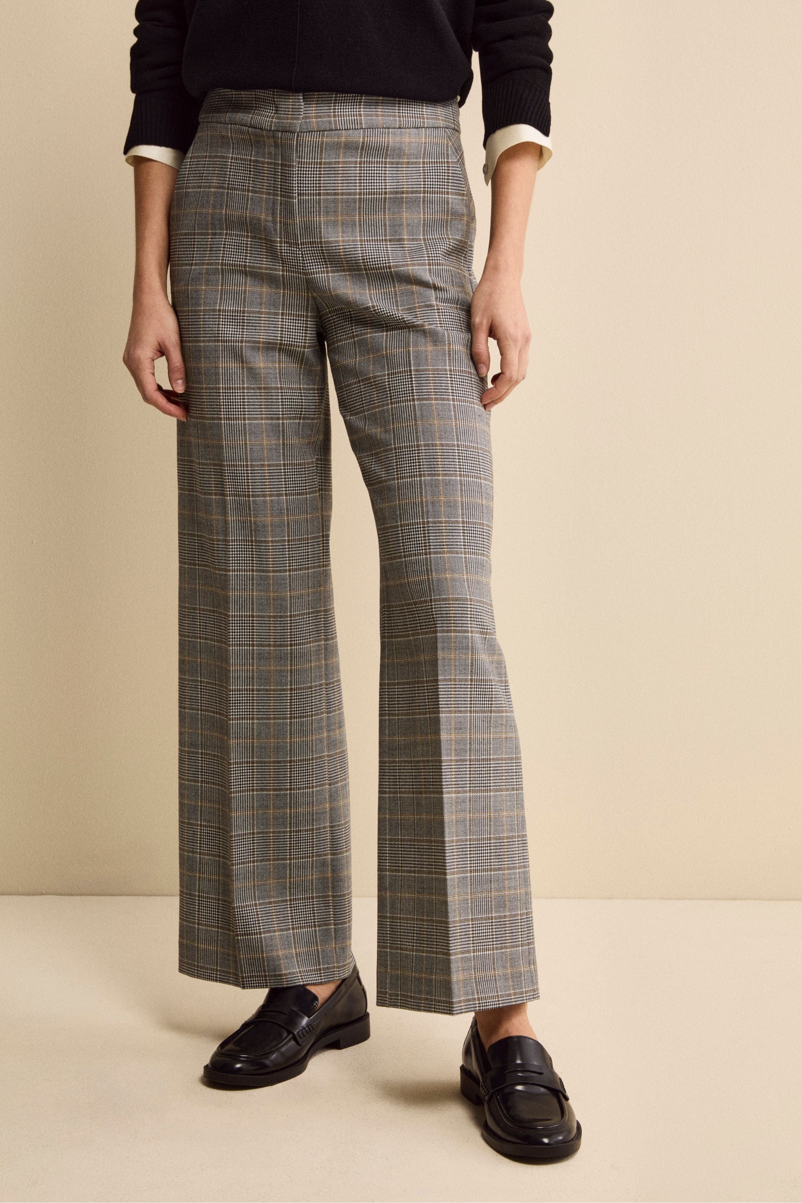 Pantalone Check a Palazzo in Misto Lana - GALLES GRIGIO