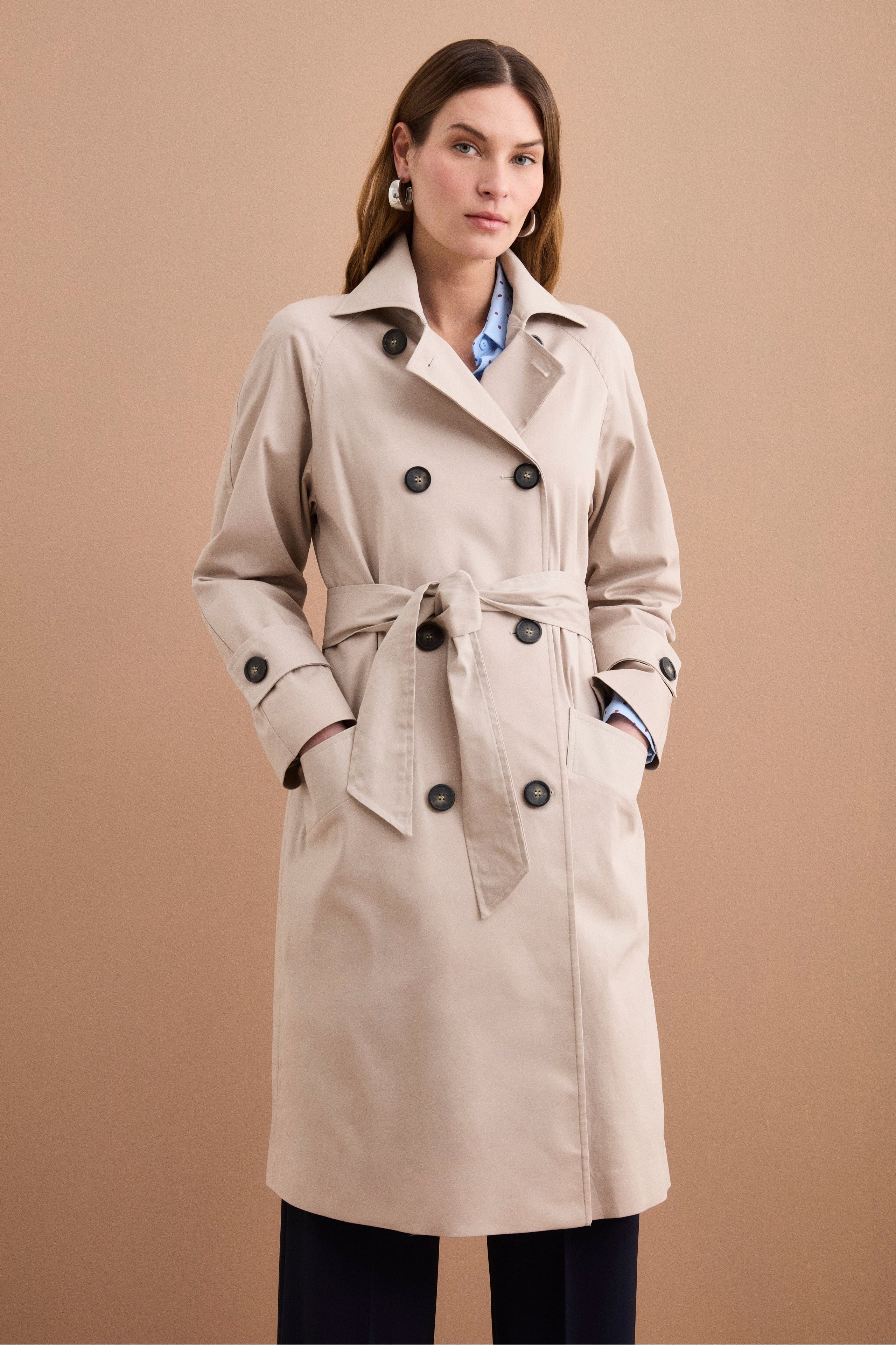 Trench Doppiopetto in Cotone con Cintura - SABBIA