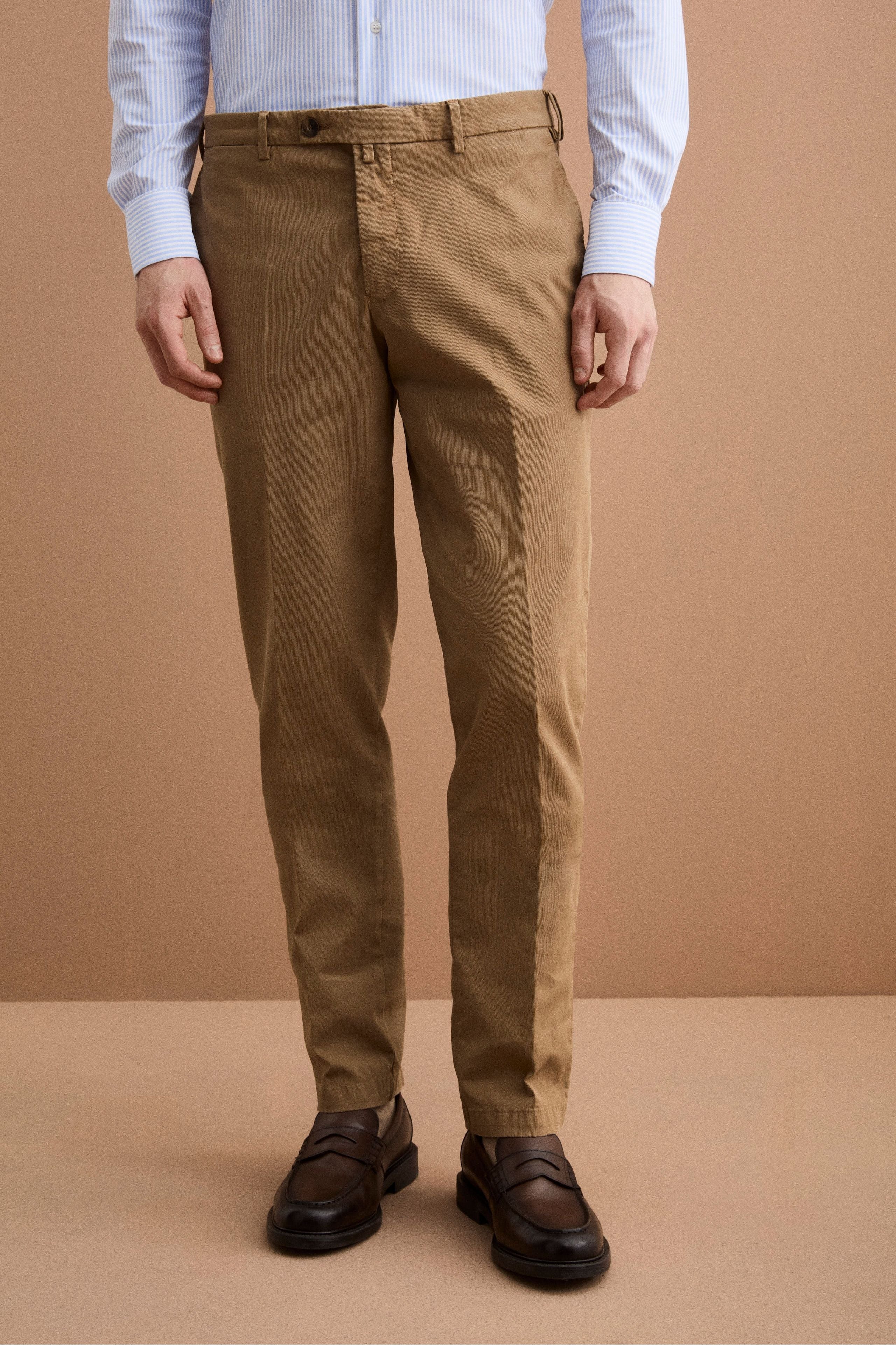 Pantalone Regular Fit in Cotone Canetté - NOCCIOLA