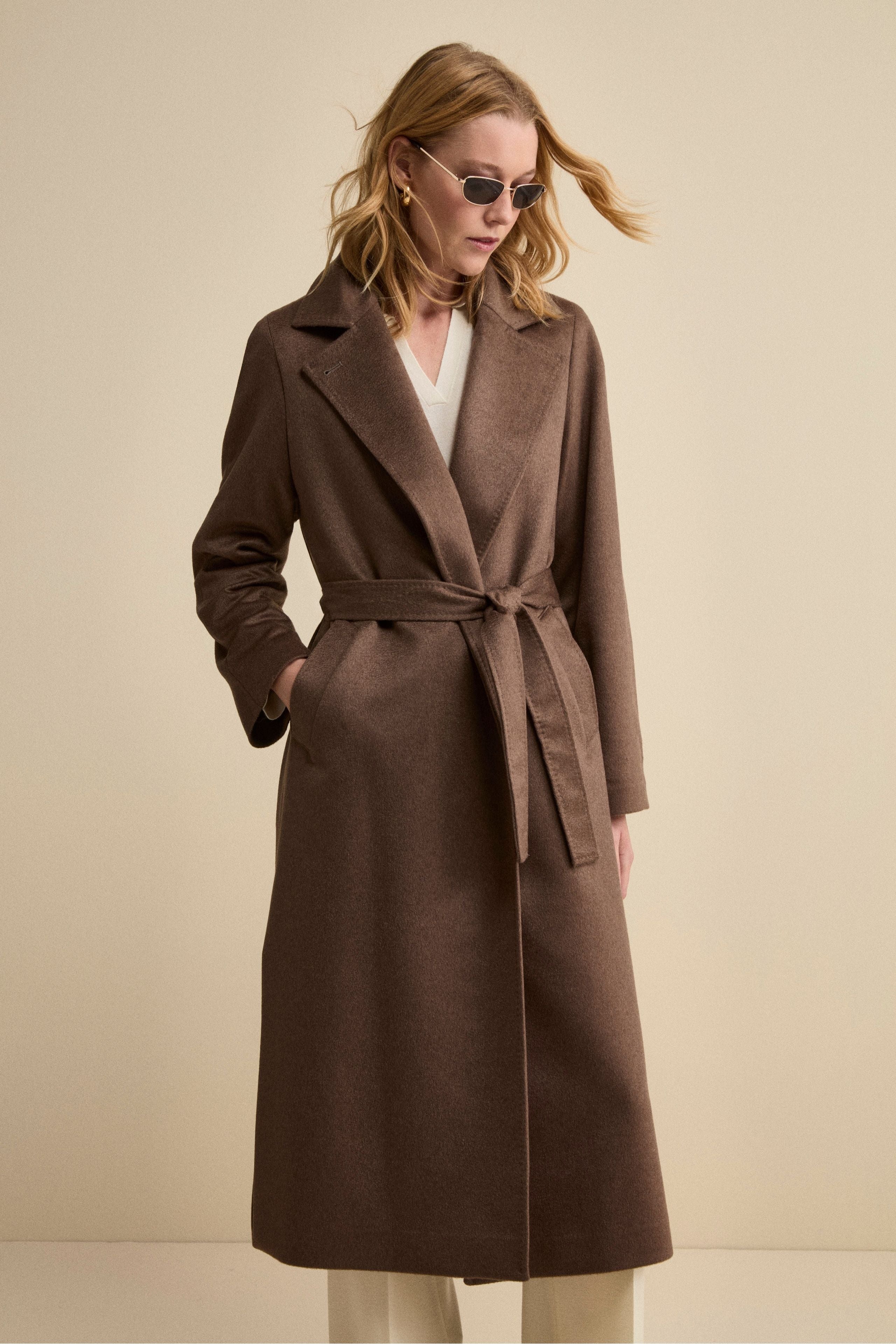 Cappotto Vestaglia Lungo in Puro Cashmere - NOCCIOLA