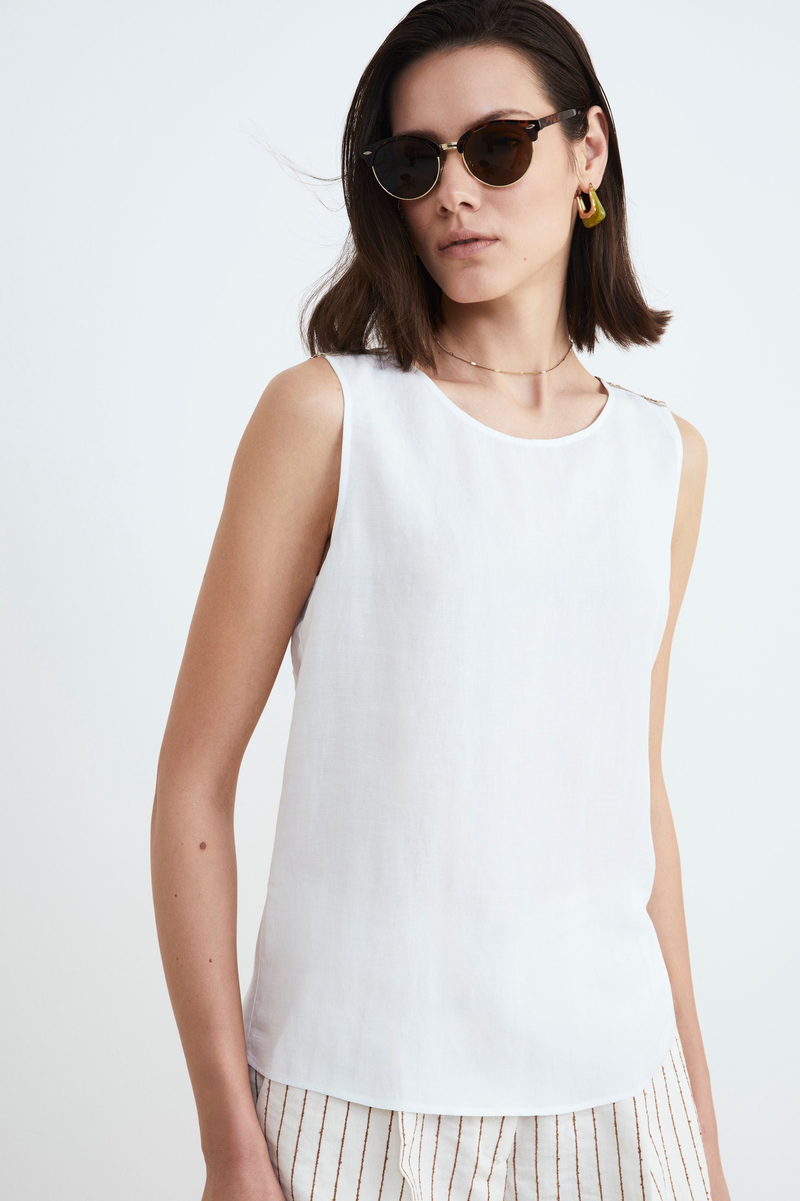 Top in lino bianco - PANNA