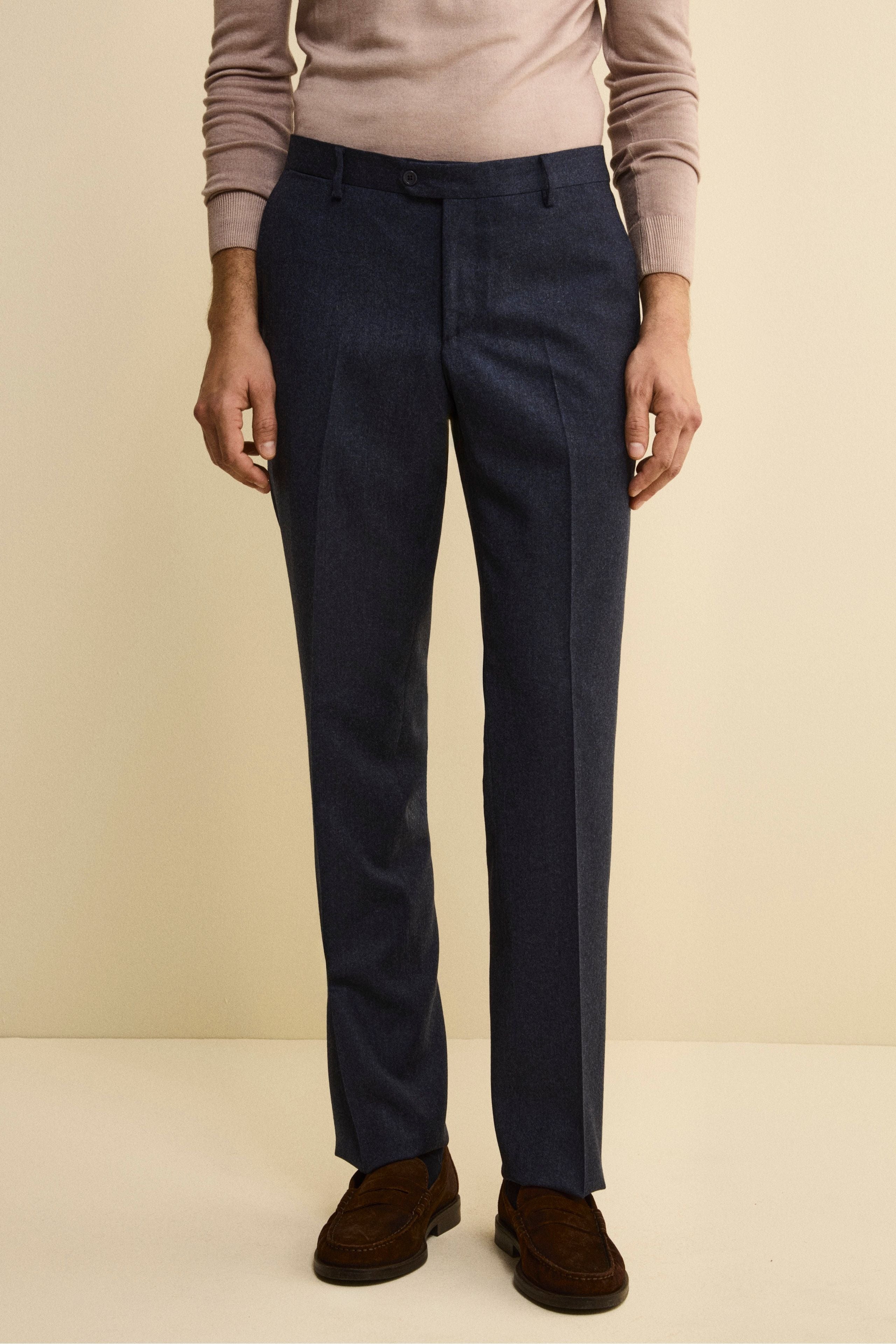 Pantalone Regular Fit in Lana e Cashmere - BLU