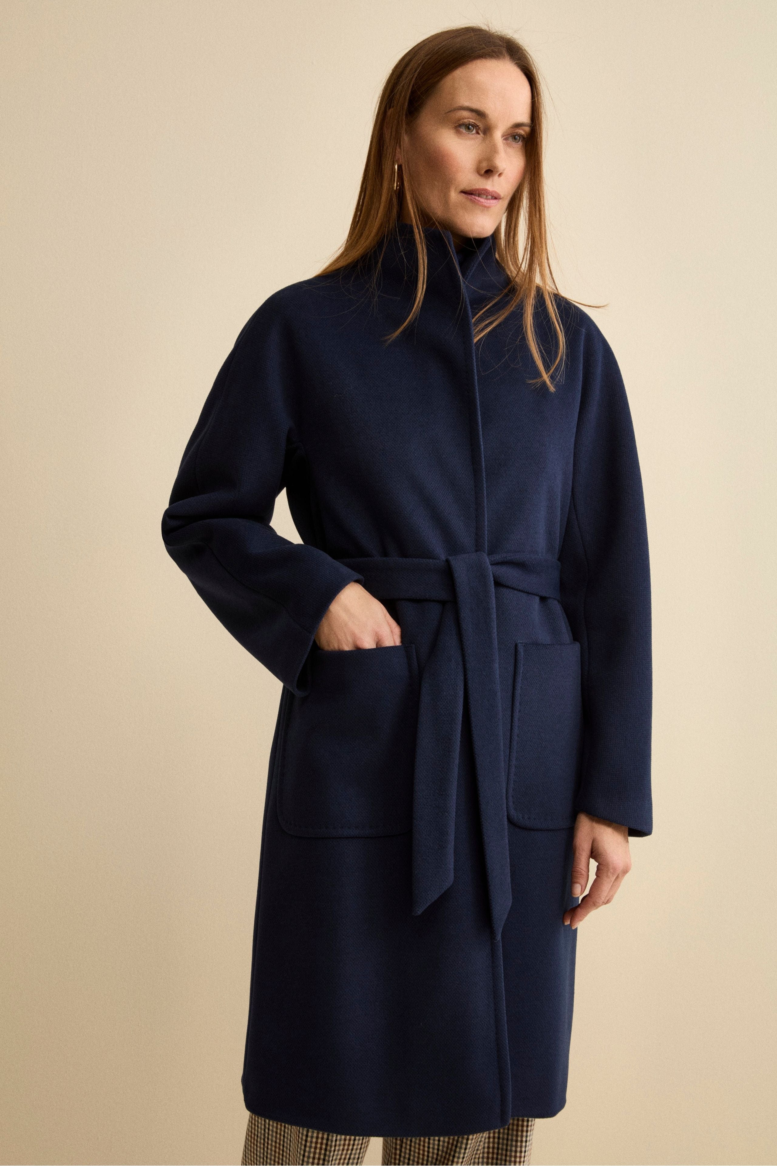 Cappotto Lungo Foderato con Cintura - BLU