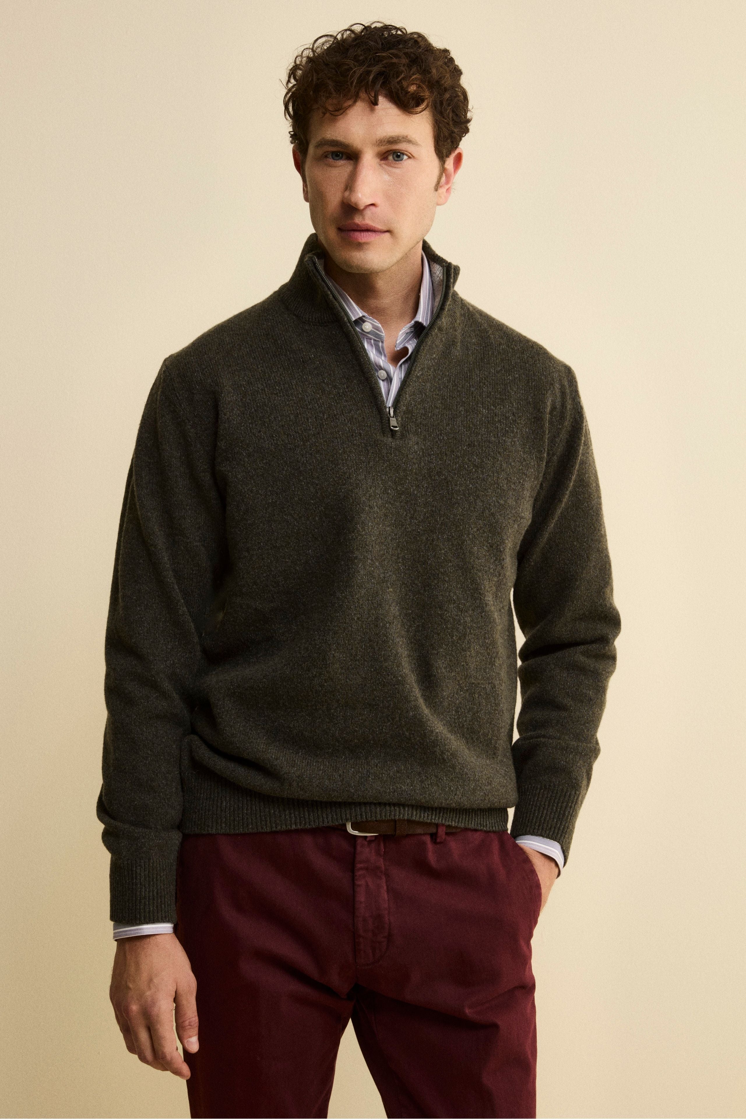 Lupetto con Zip in Misto Lana - VERDE