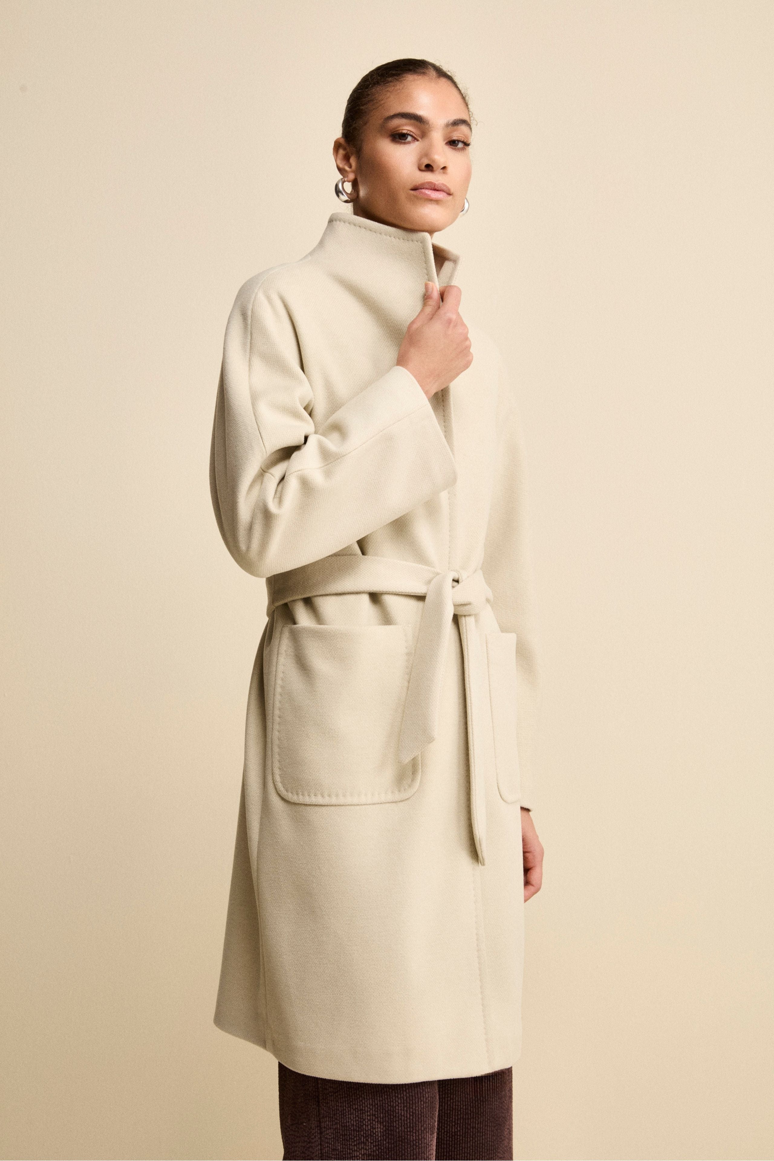 Cappotto Lungo Foderato con Cintura - BEIGE