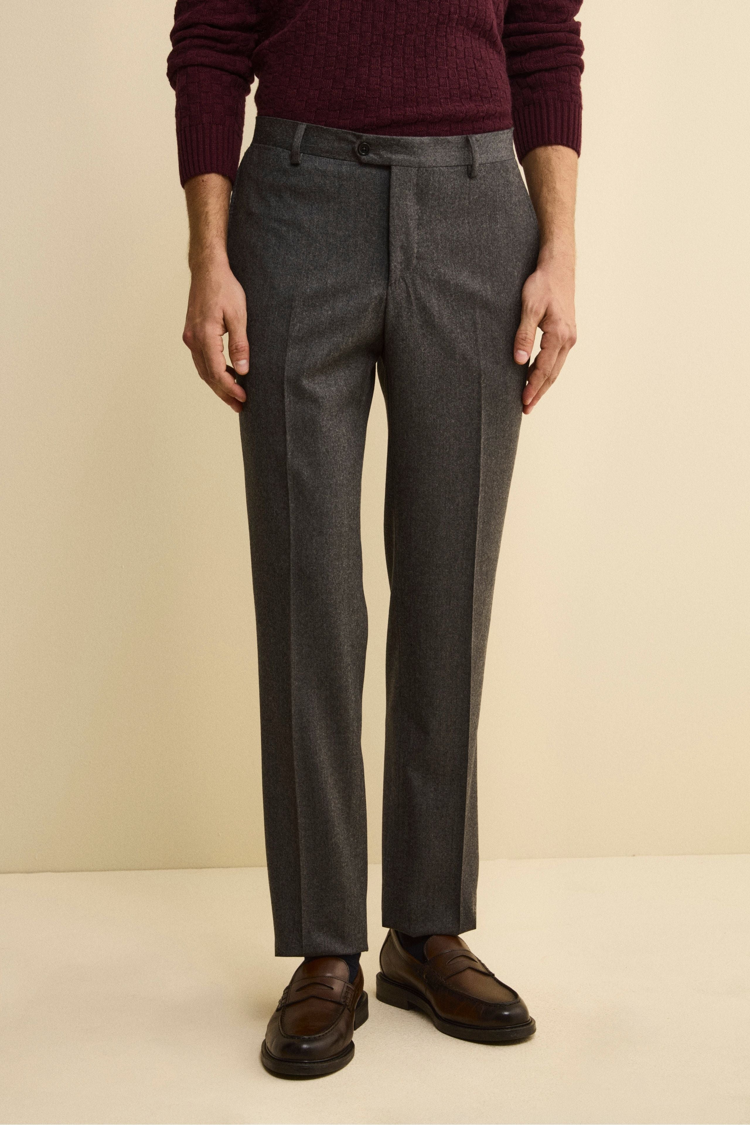 Pantalone con Pieghe in Lana e Cashmere - GRIGIO MEDIO