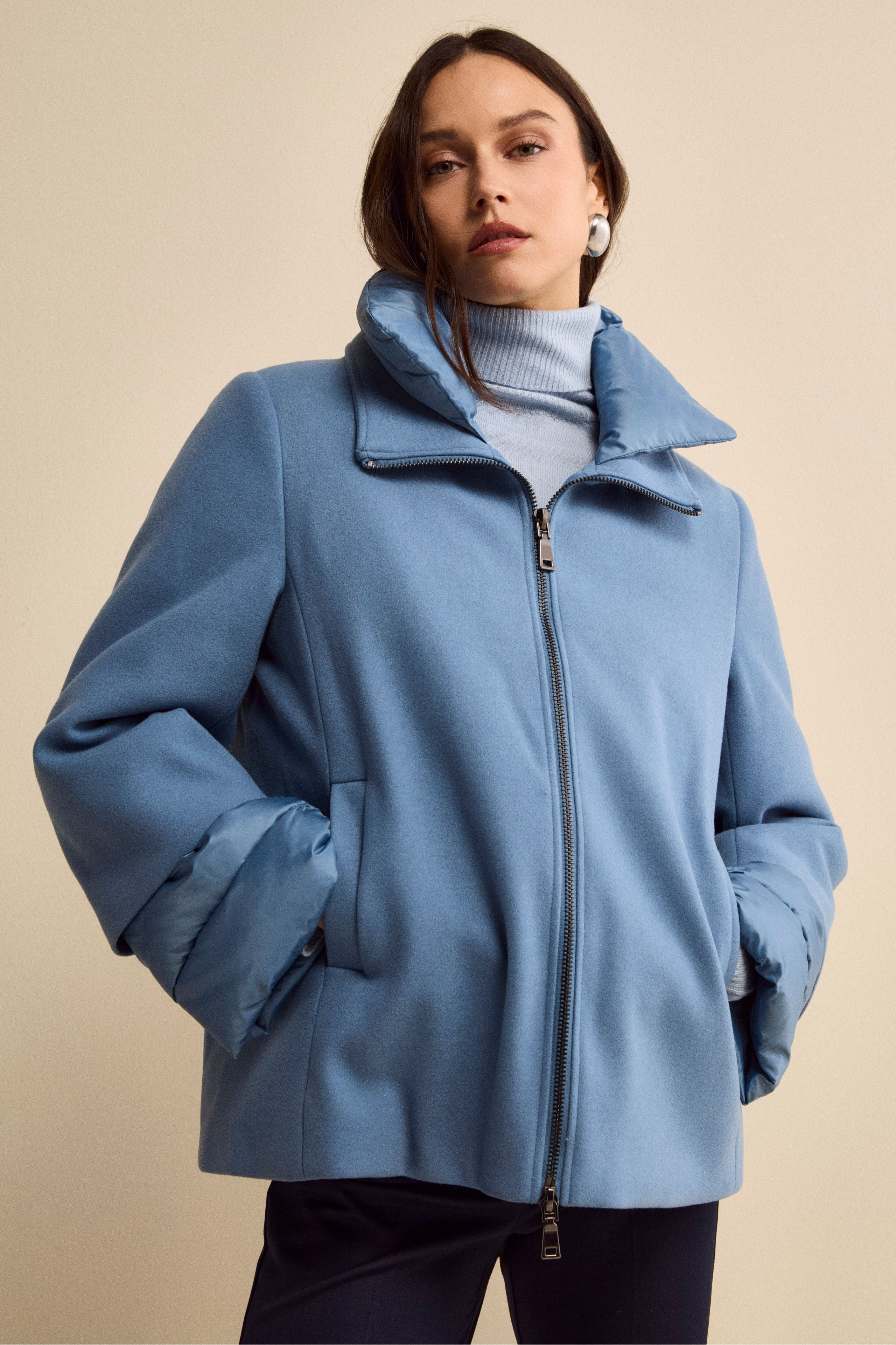 Giubbotto Imbottito Svasato con Zip - DENIM