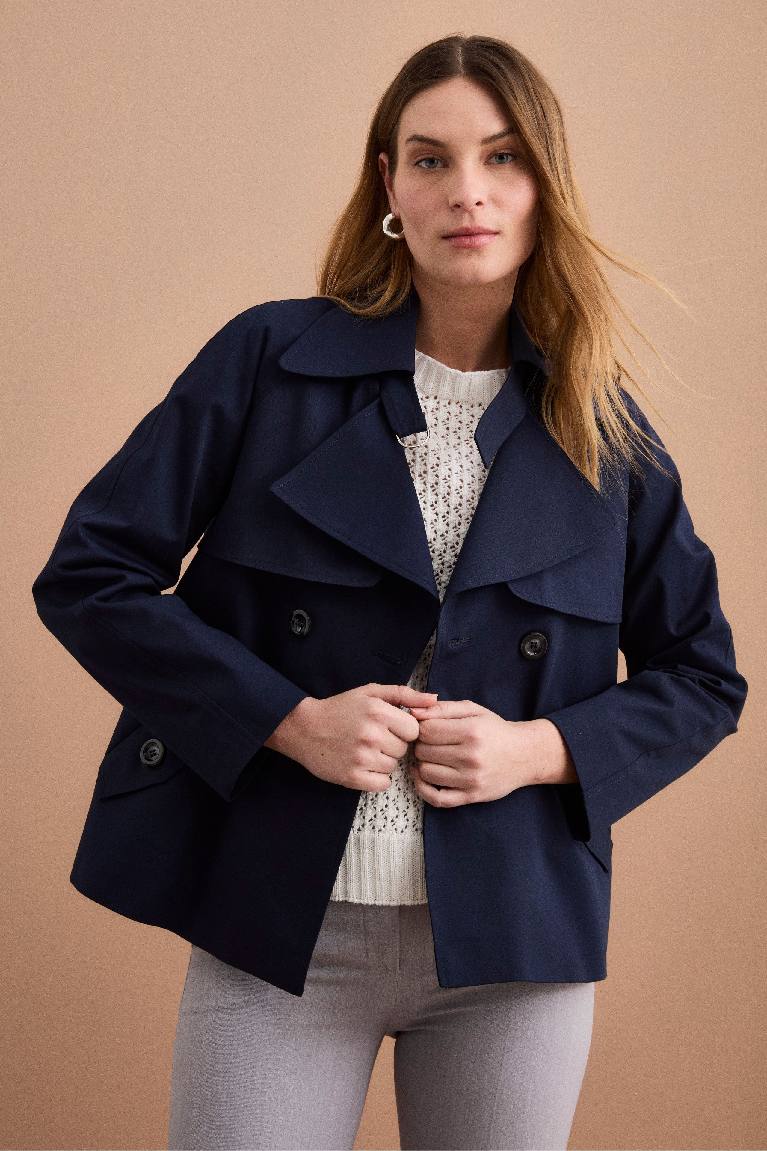 Trench Corto Doppiopetto in Cotone - BLU