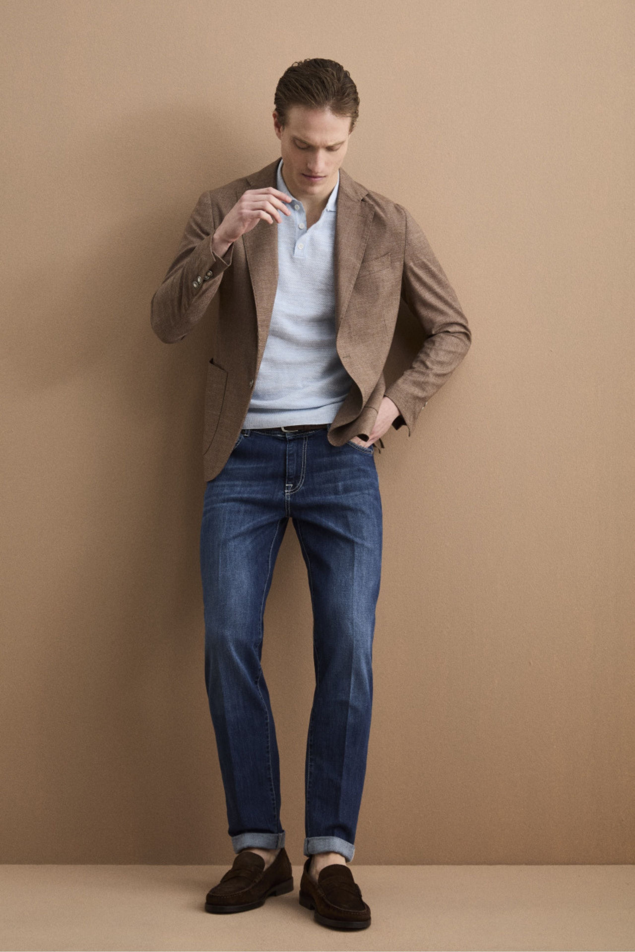 Giacca Monopetto Destrutturata in Misto Lana - NOCCIOLA