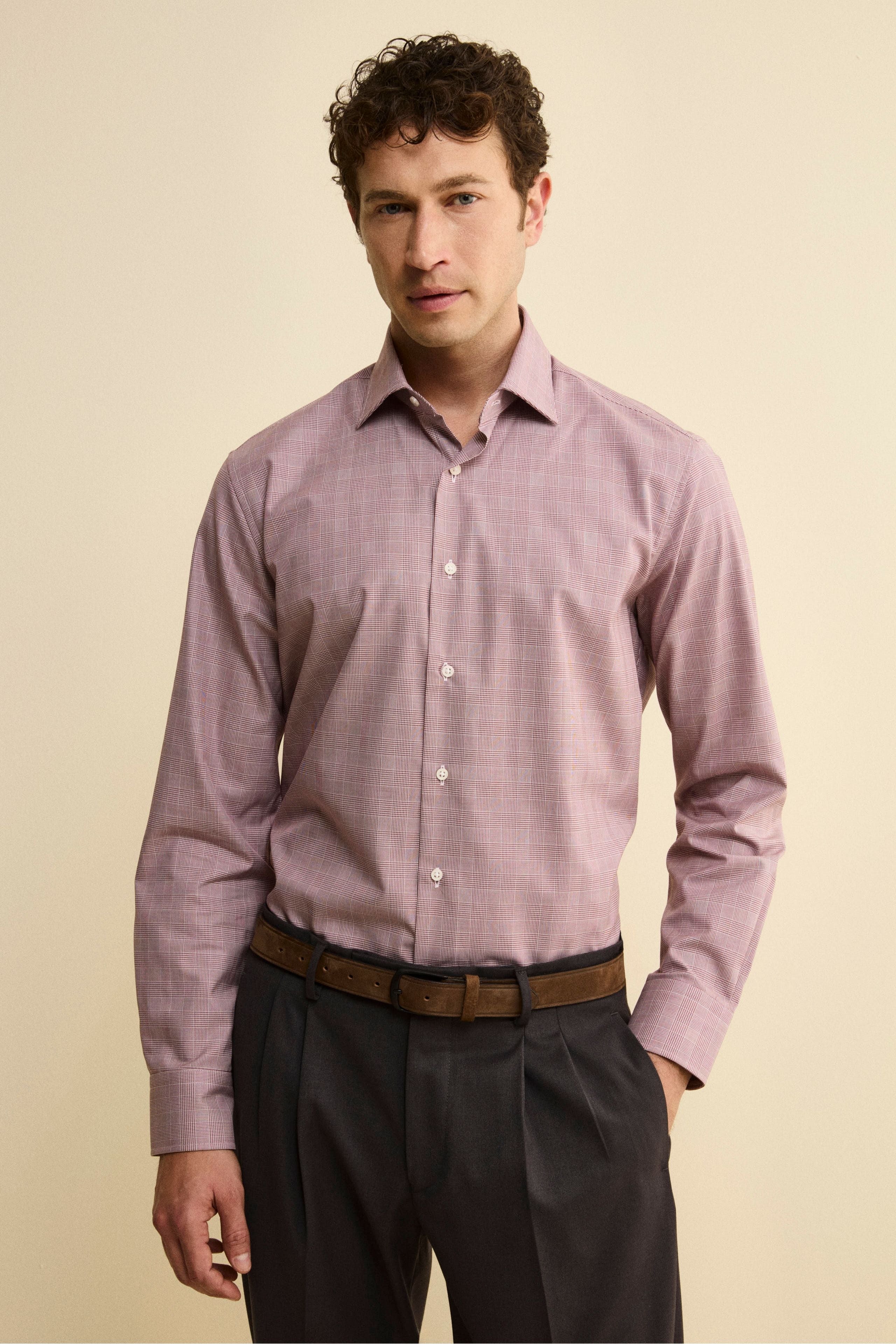 Camicia Custom Fit in Fantasia Pied de Poule - P/P BORDEAUX