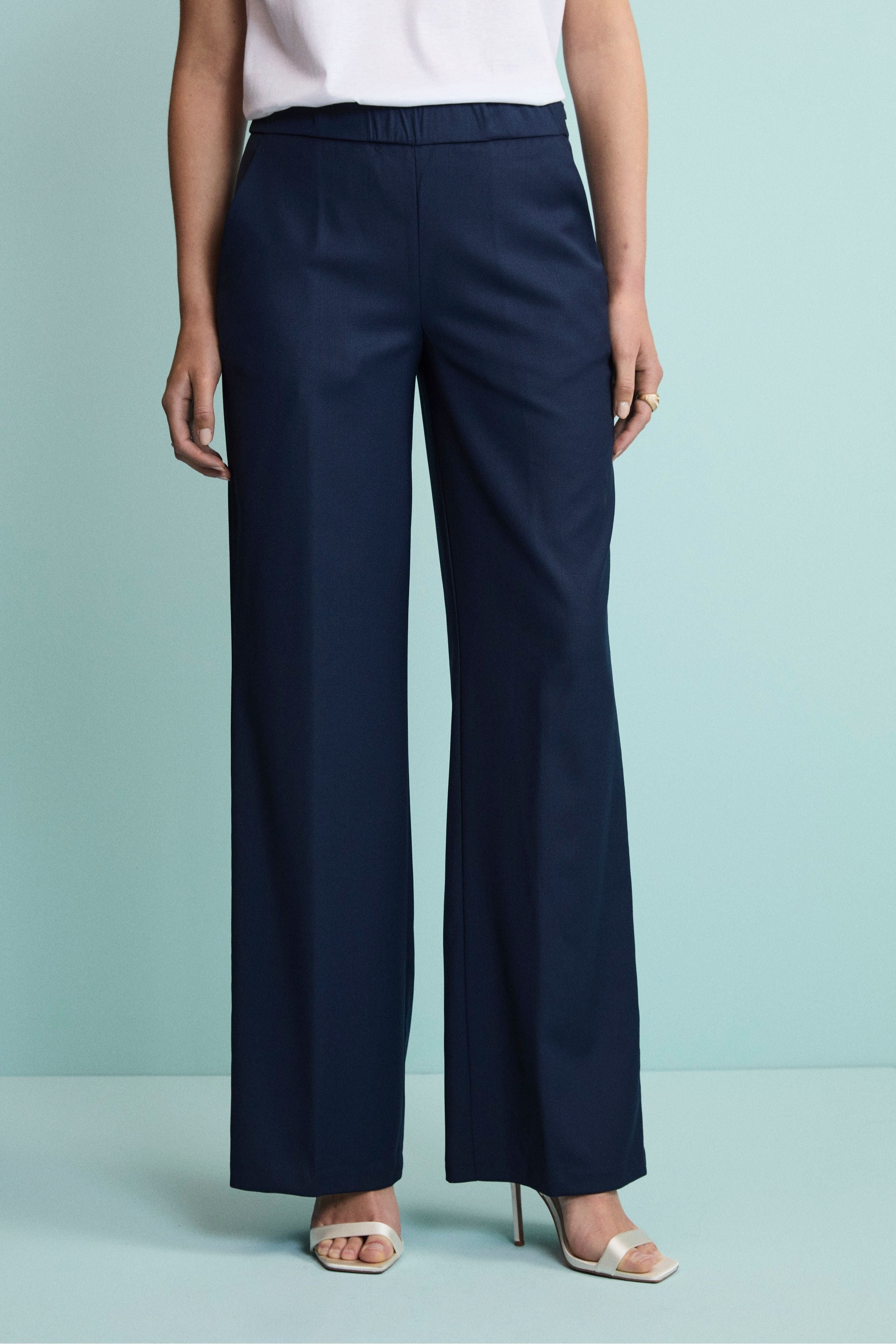 Pantalone a Palazzo in Lana Vergine BLU - Main Image