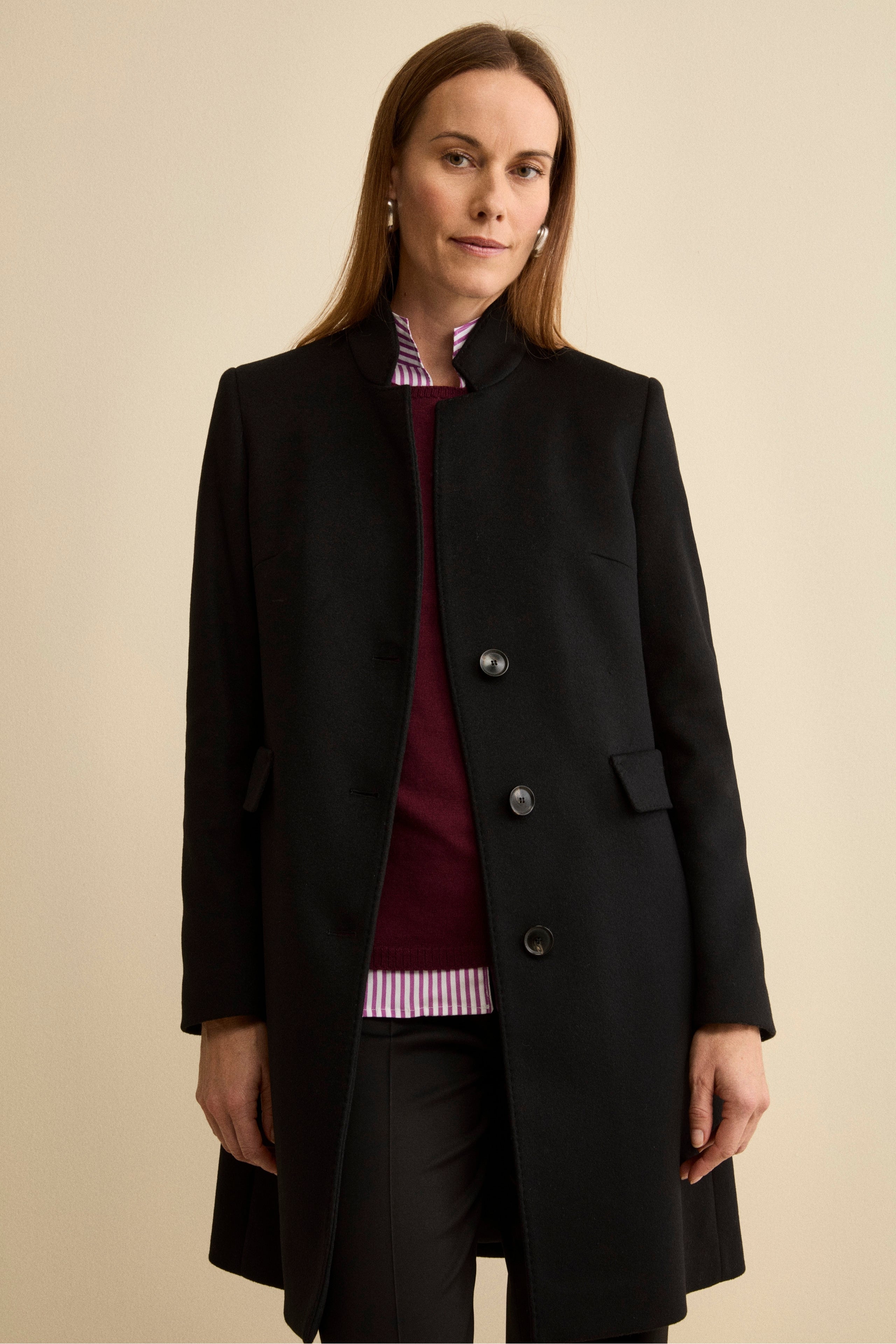 Cappotto Midi Sancrato in Misto Lana e Cashmere - NERO