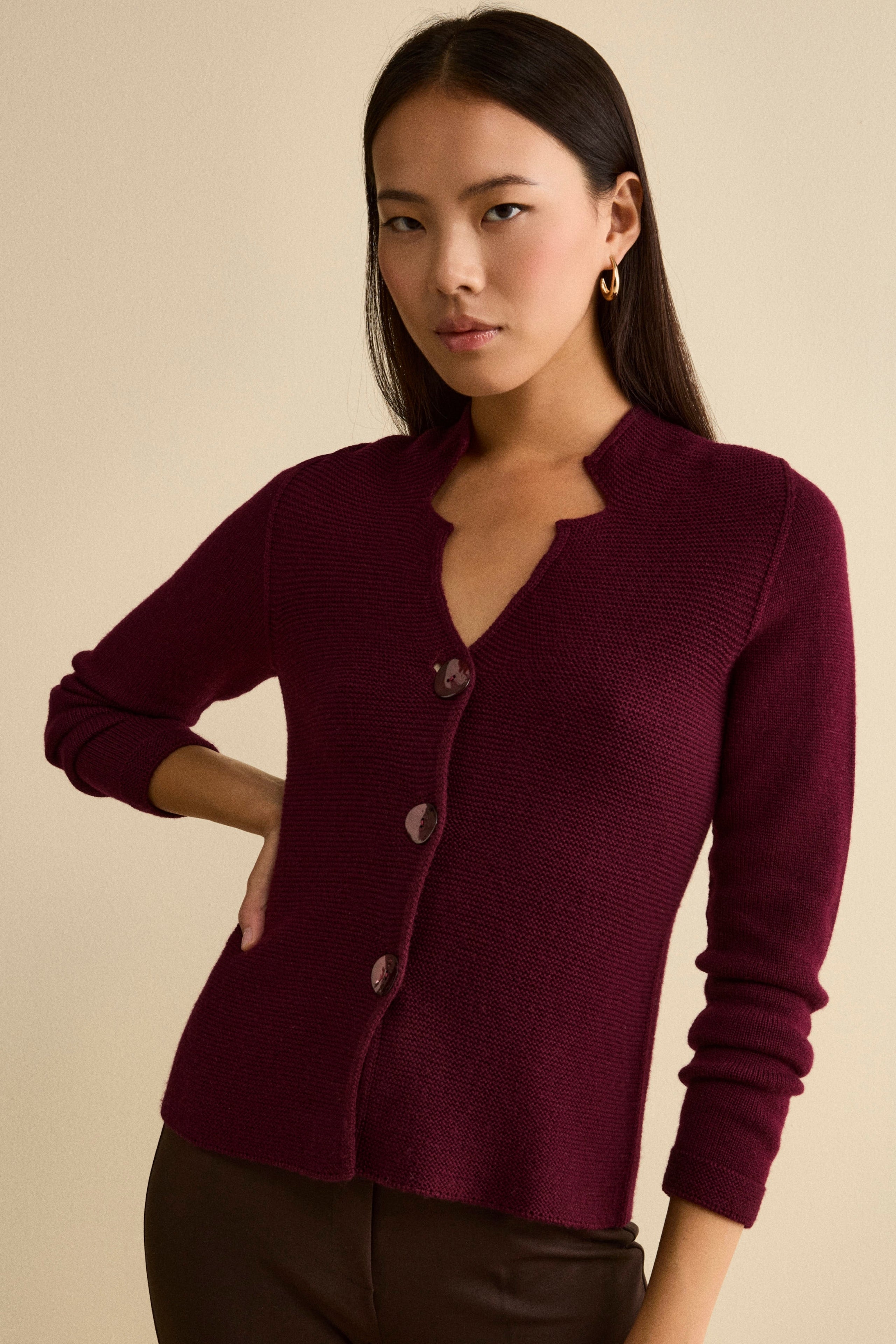 Cardigan in lana Merino - BORDEAUX