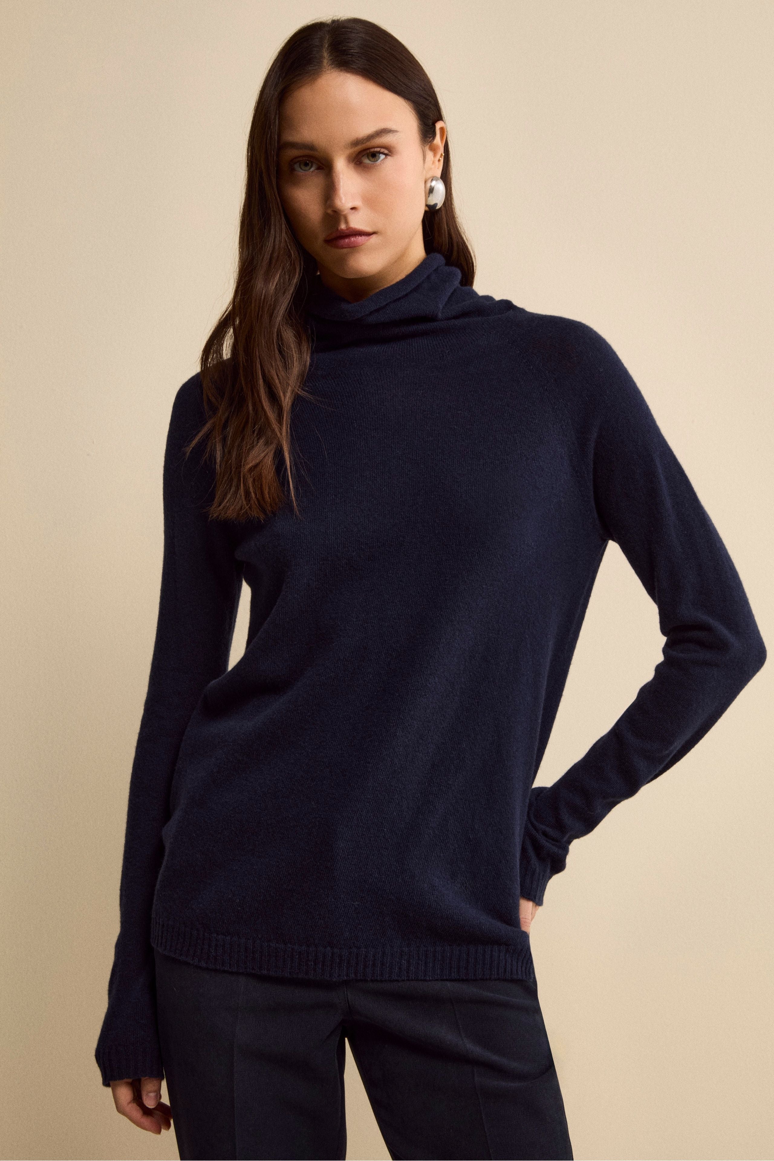 Maglia Collo Morbido lana cashmere - BLU