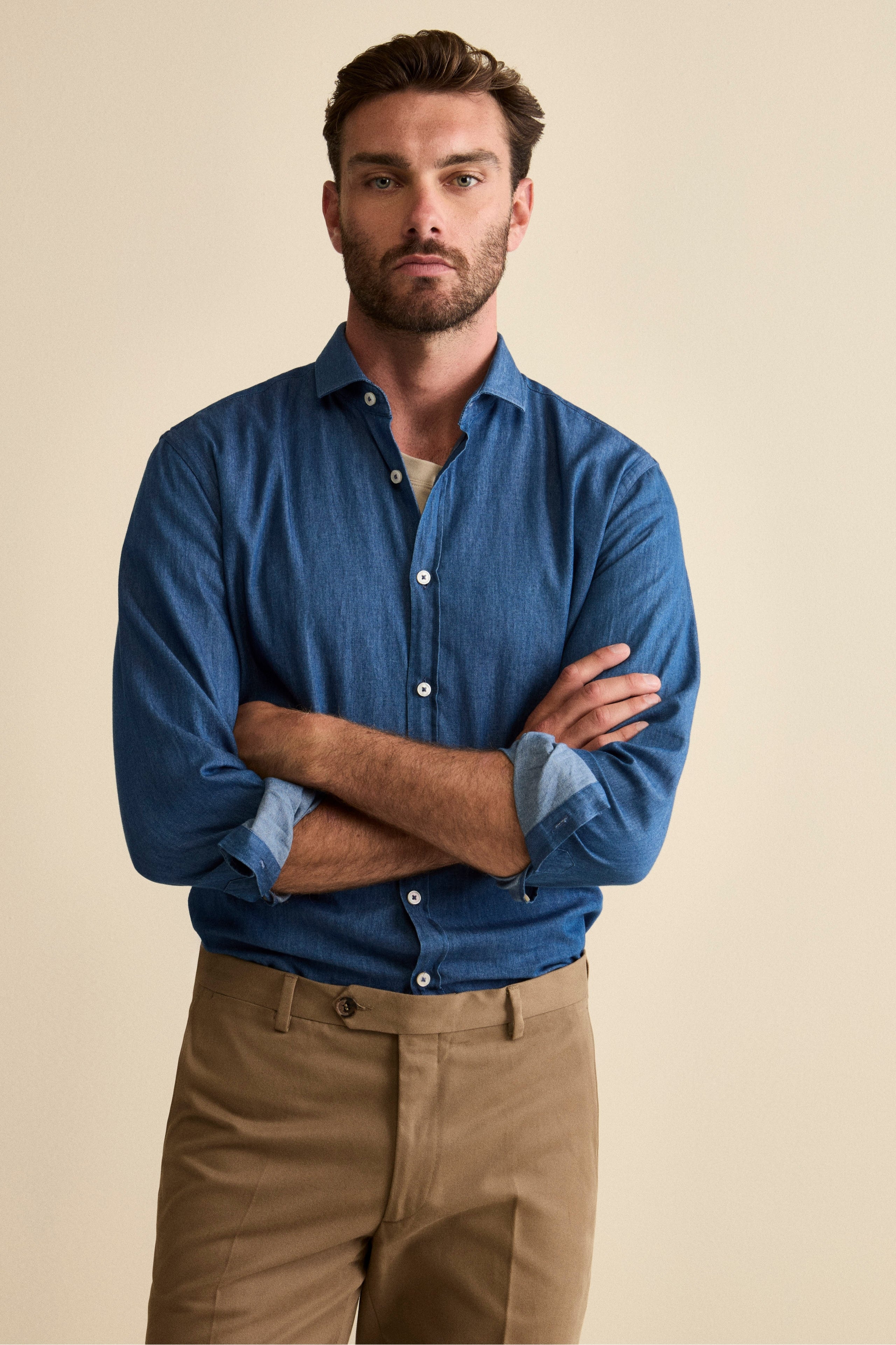 Camicia Denim Custom Fit in Cotone - DENIM