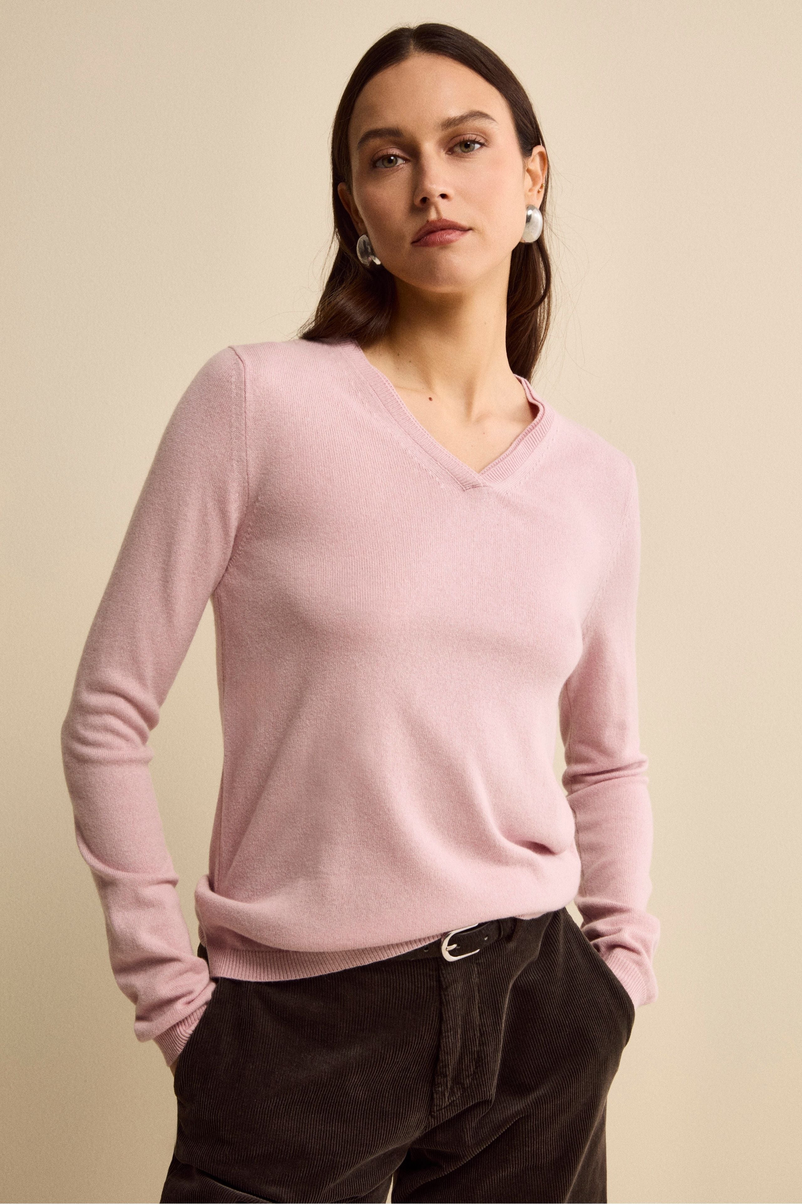 Pullover scollo a V in seta e cashmere - ROSA