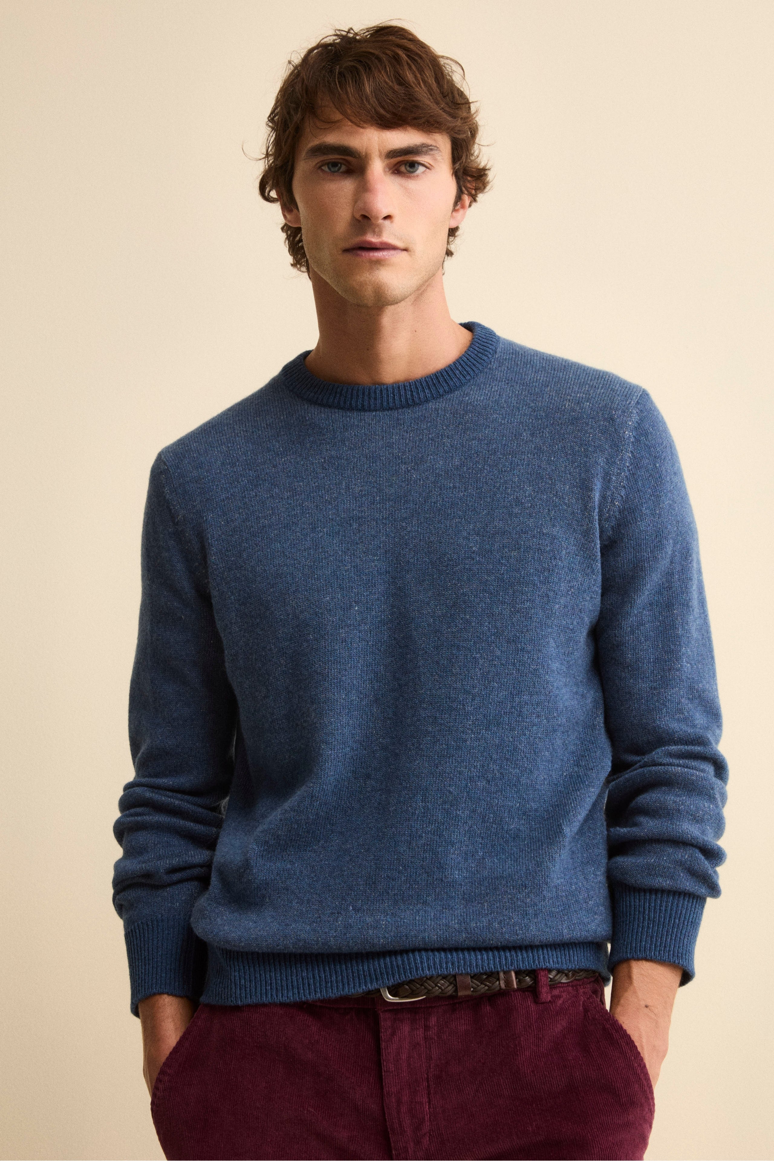 Maglia Girocollo Mouliné in Lana Merino Extrafine - JEANS