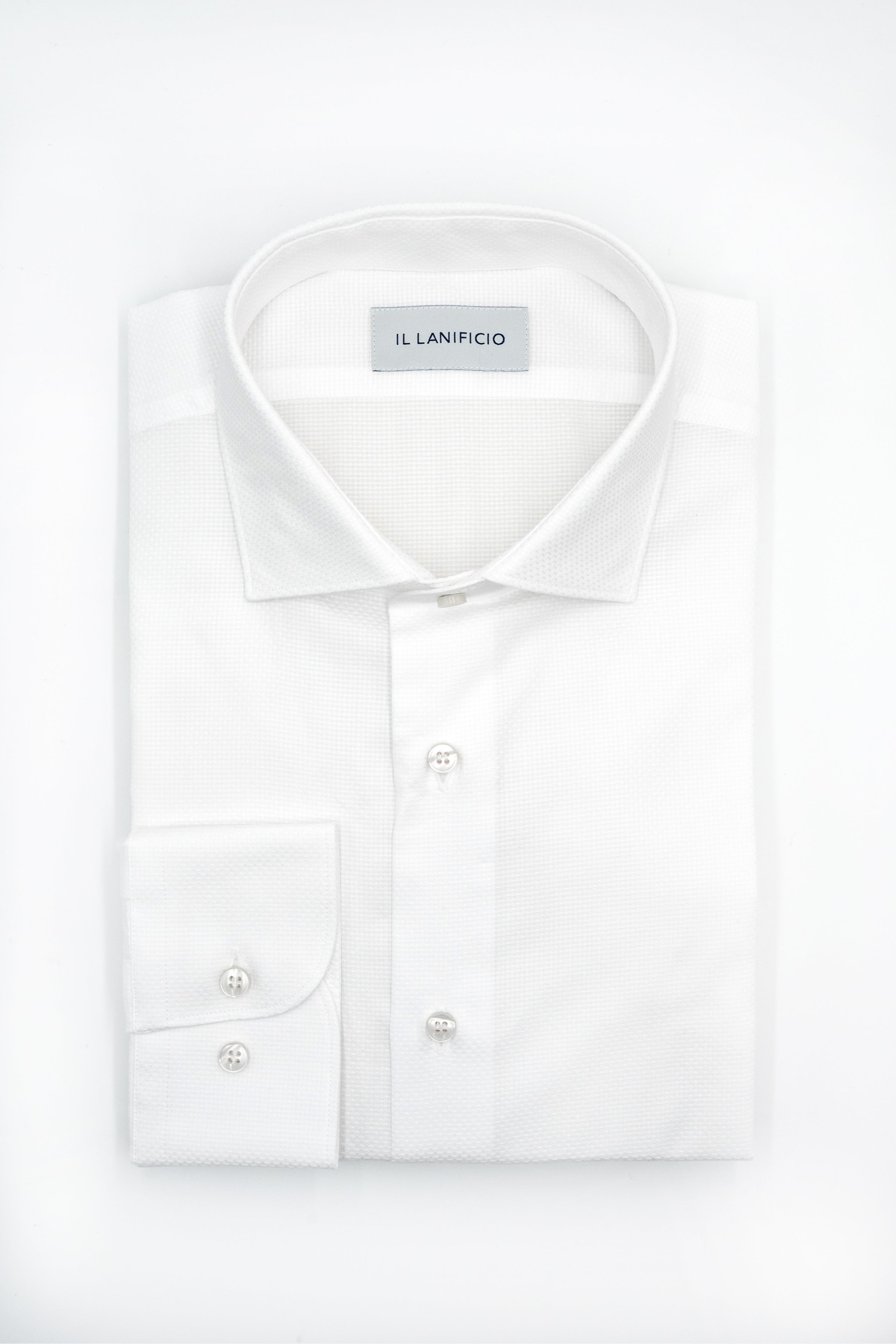 Camicia Dobby Custom Fit in Cotone - BIANCO OPERATO