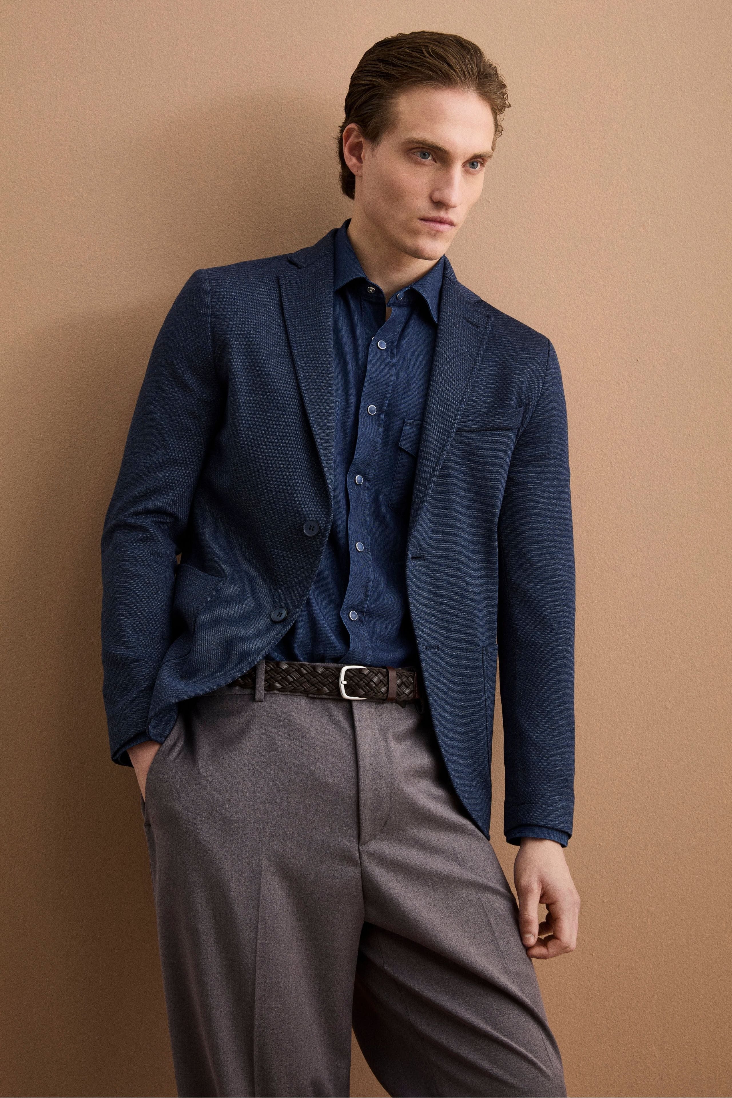 Giacca Monopetto Slim Fit con Revers Classico - BLU