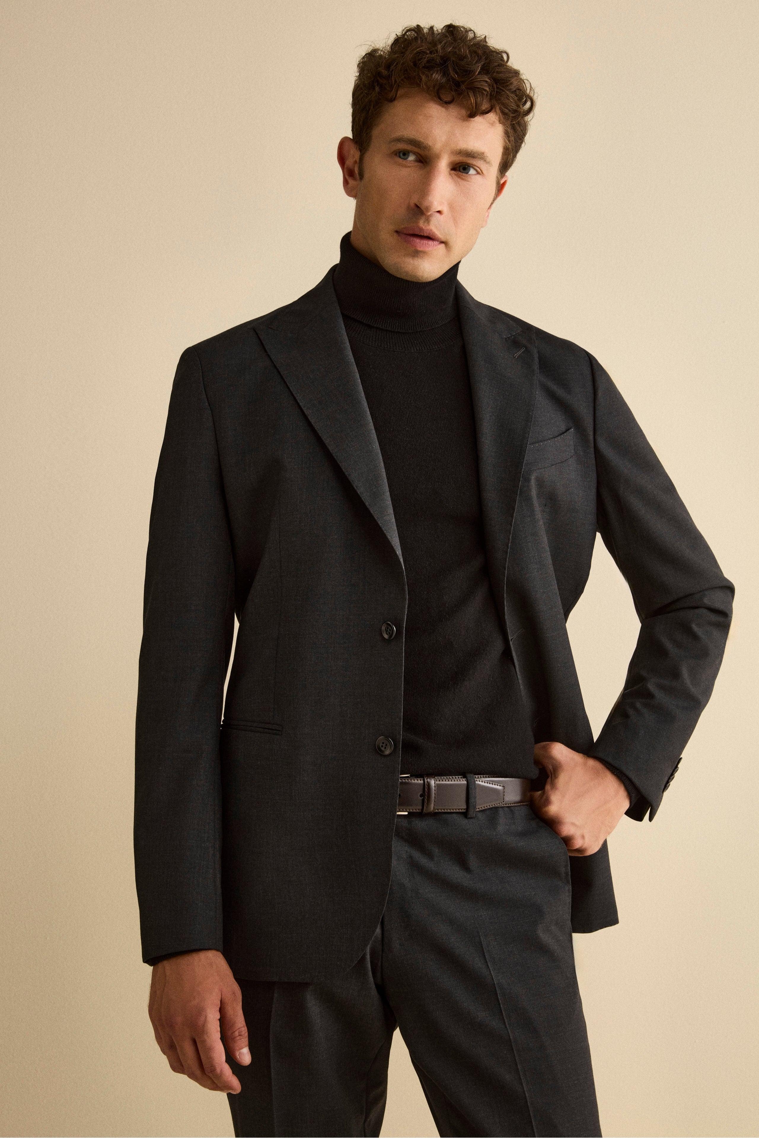 Abito Slim Fit Monopetto Revers a Lancia in Lana Vergine - ANTRACITE