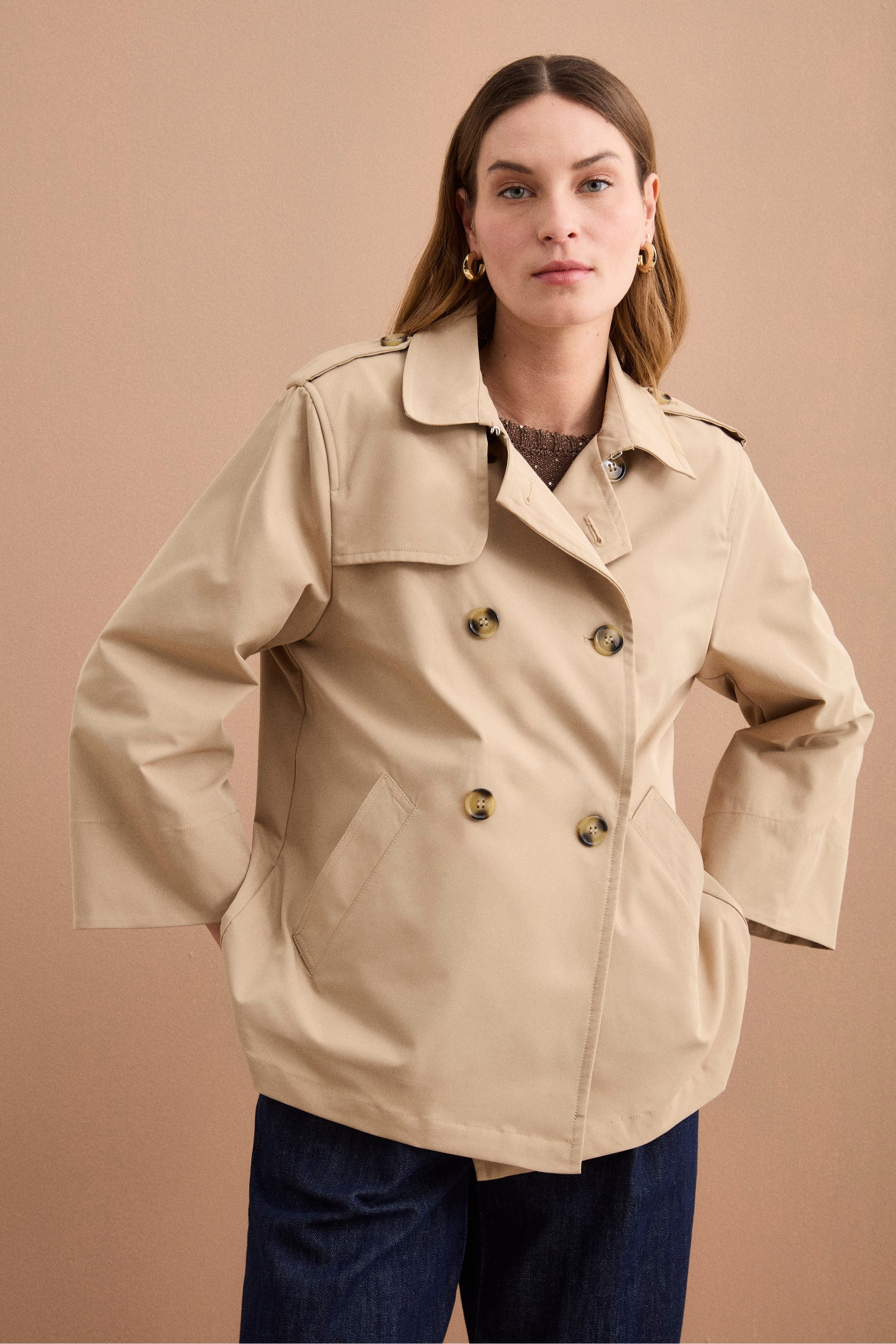 Trench Corto Doppiopetto Oversize - BEIGE