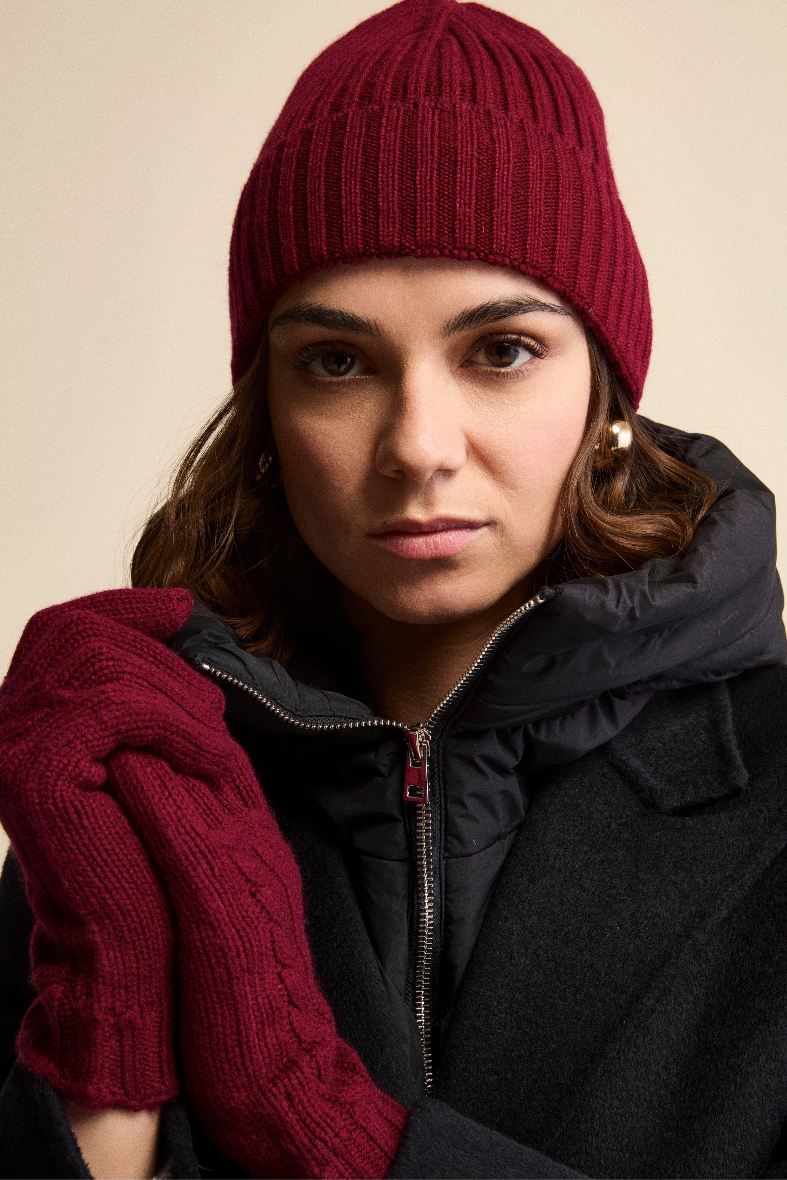 Guanti Trecce in Lana e Cashmere - VINO