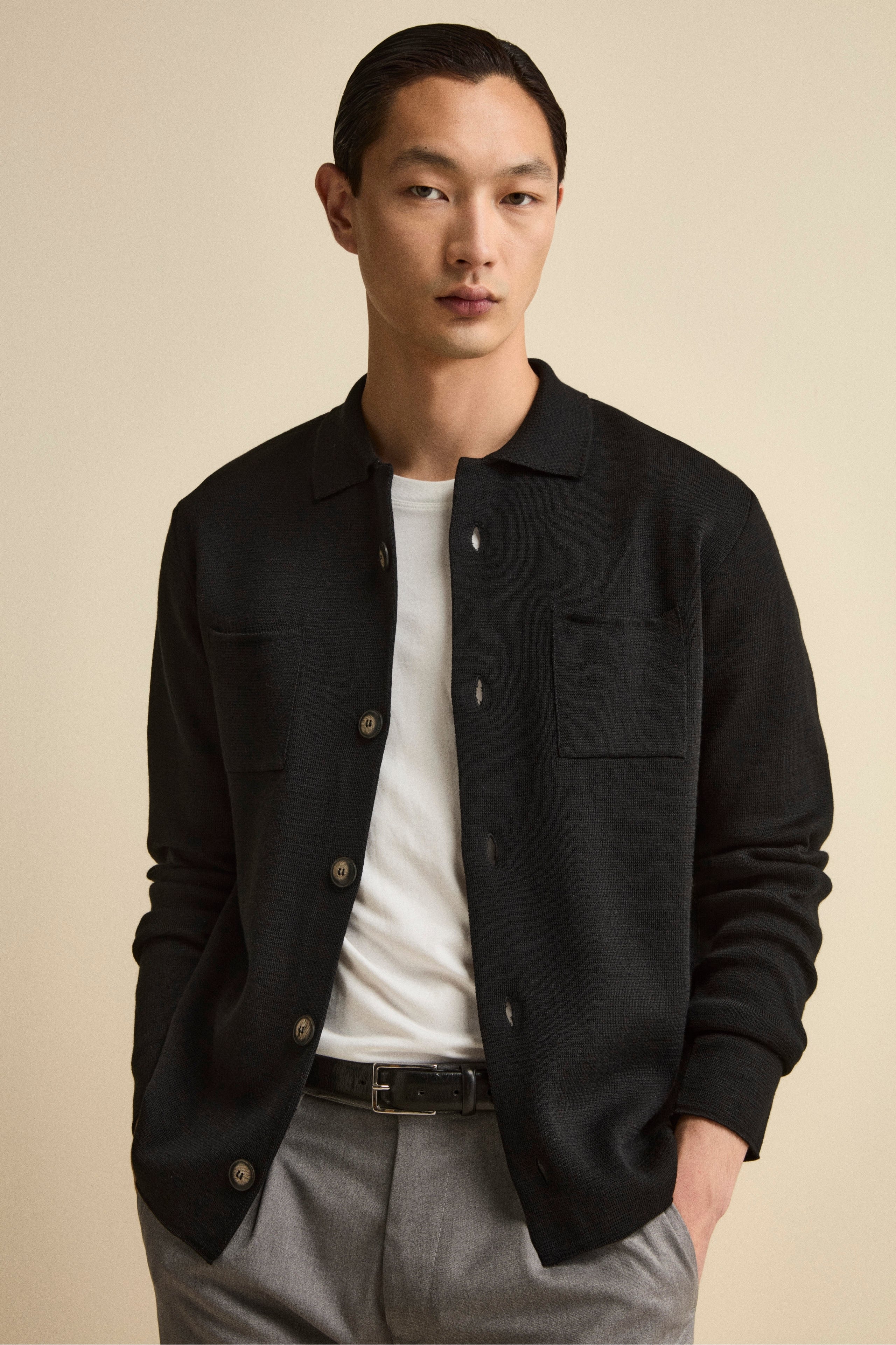 Cardigan in Misto Lana con Tasche - NERO