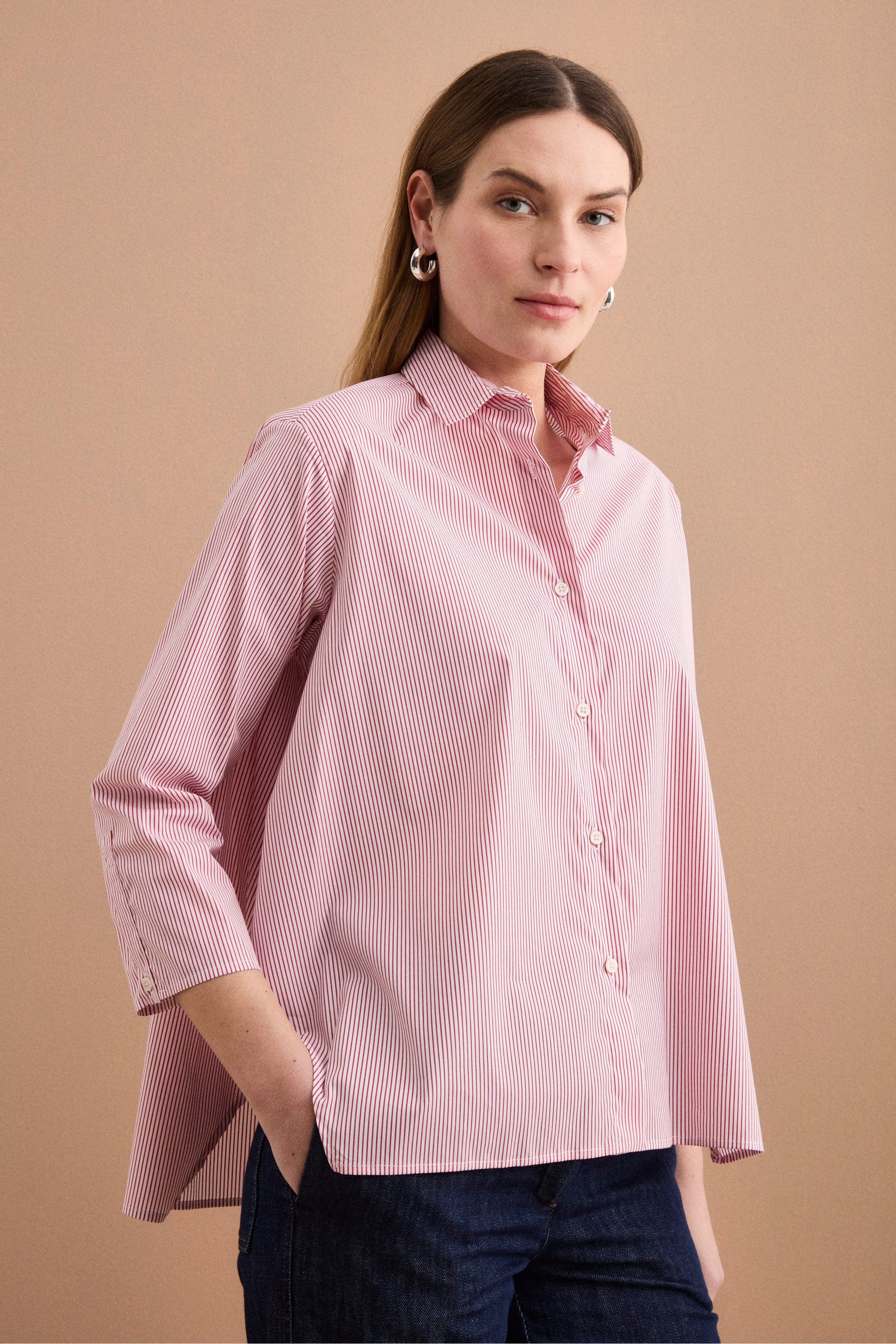 Camicia Fantasia Over in Misto Cotone - RIGATO BIANCO/ROSSO