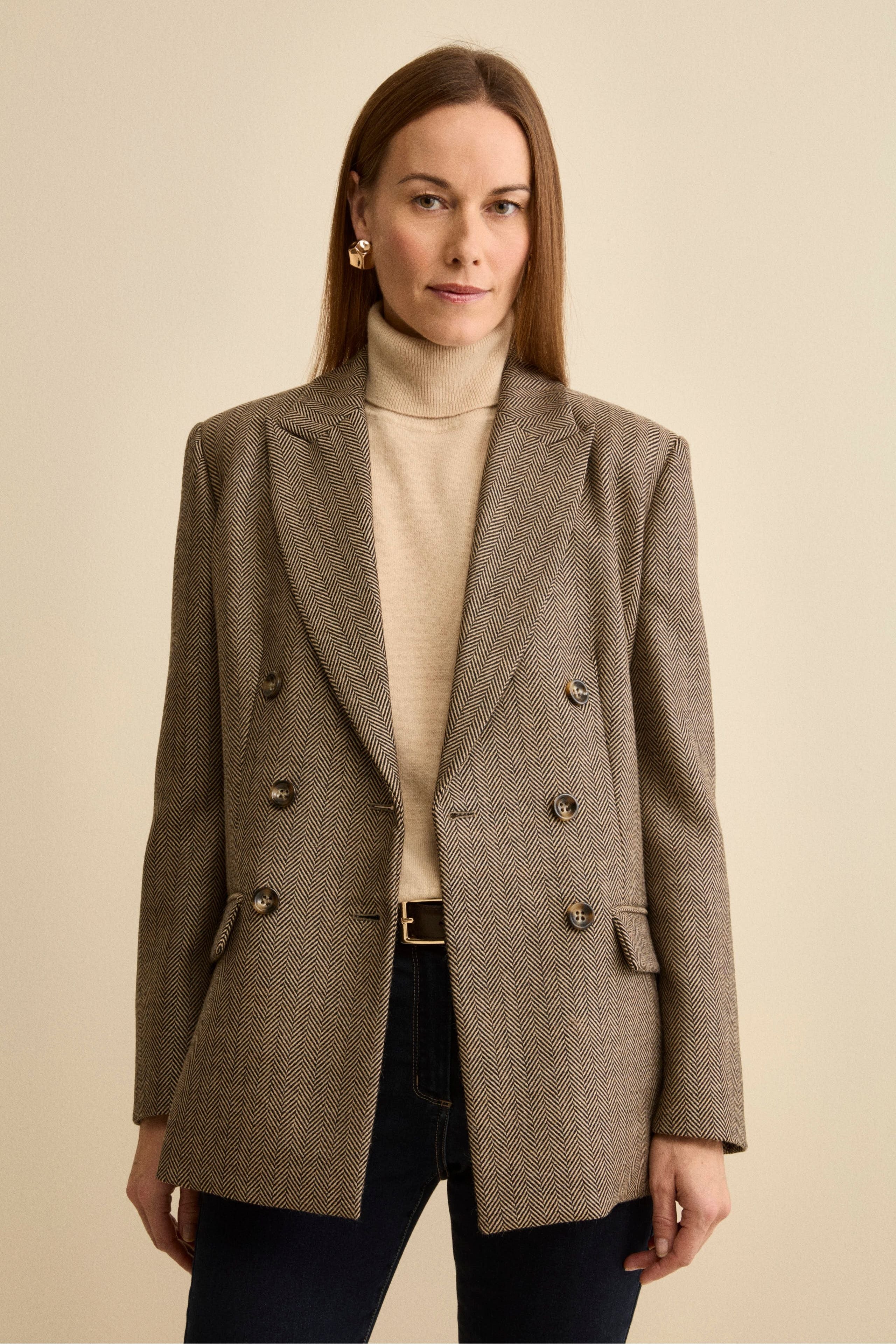 Blazer Foderato Doppiopetto in Lana Vergine - MATTONE SPIGATO