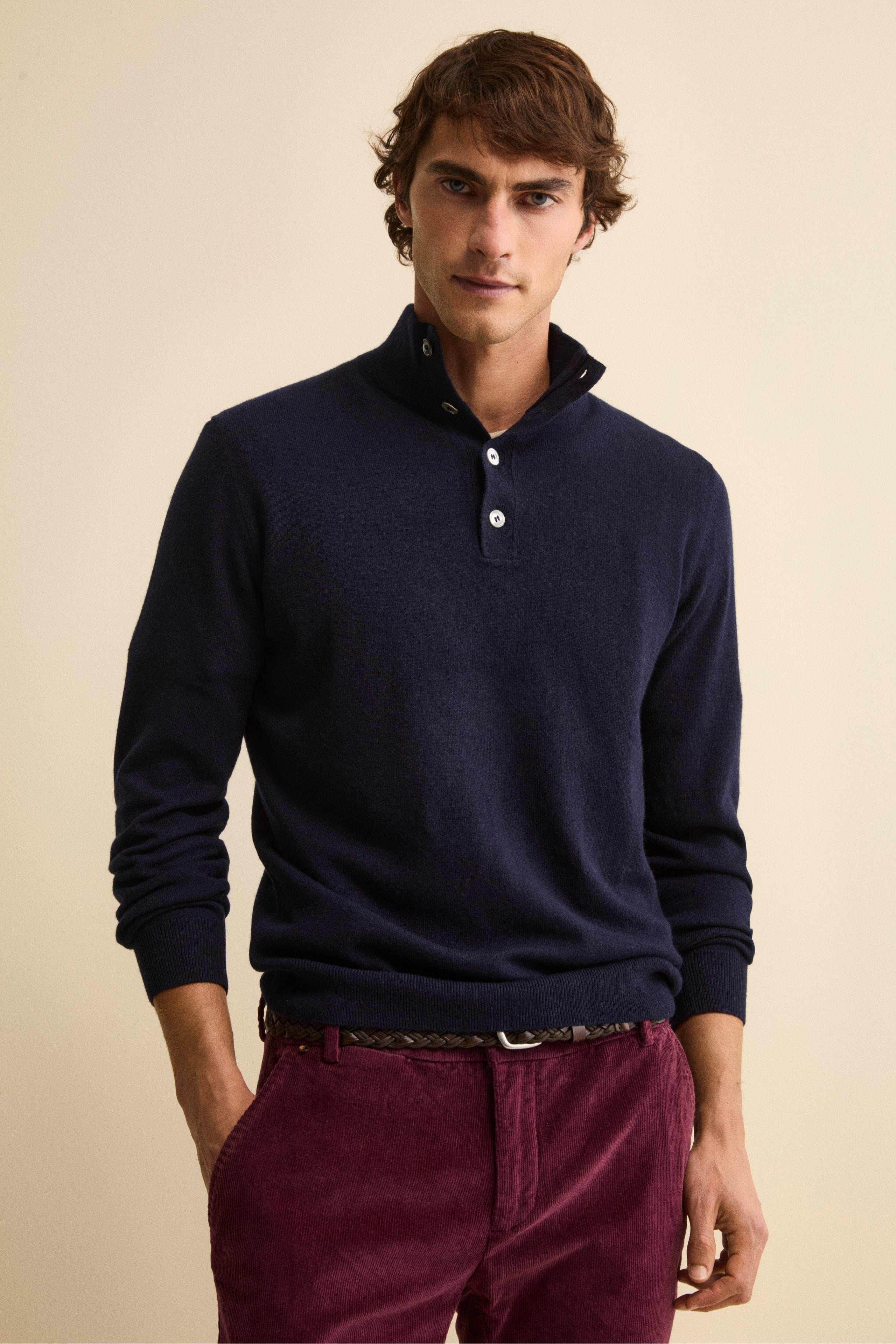 Maglia Serafino in Lana e Cashmere - BLU