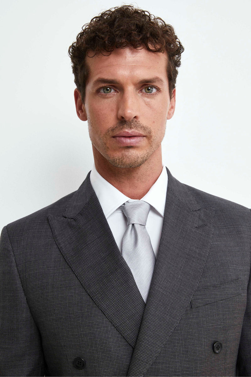 Cromoncent Set Elegante Camicia Maniche Lunghe + Cravatta E Fazzoletto Abbinati – Grigio, X-Large, Perfetto Per Ufficio E Cerimonie