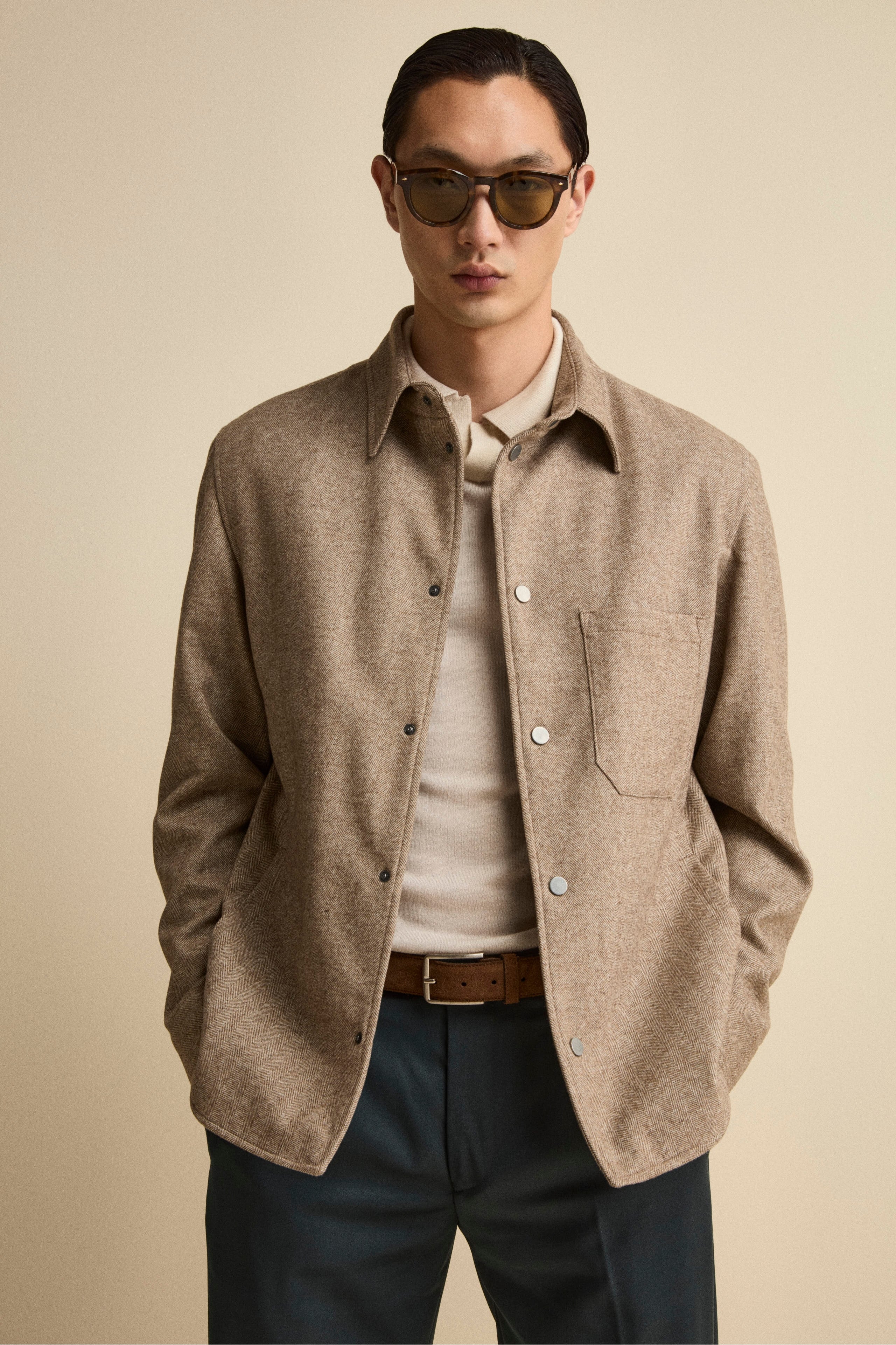 Giubbino Overshirt in Misto Lana - MARRONE SPIGATO