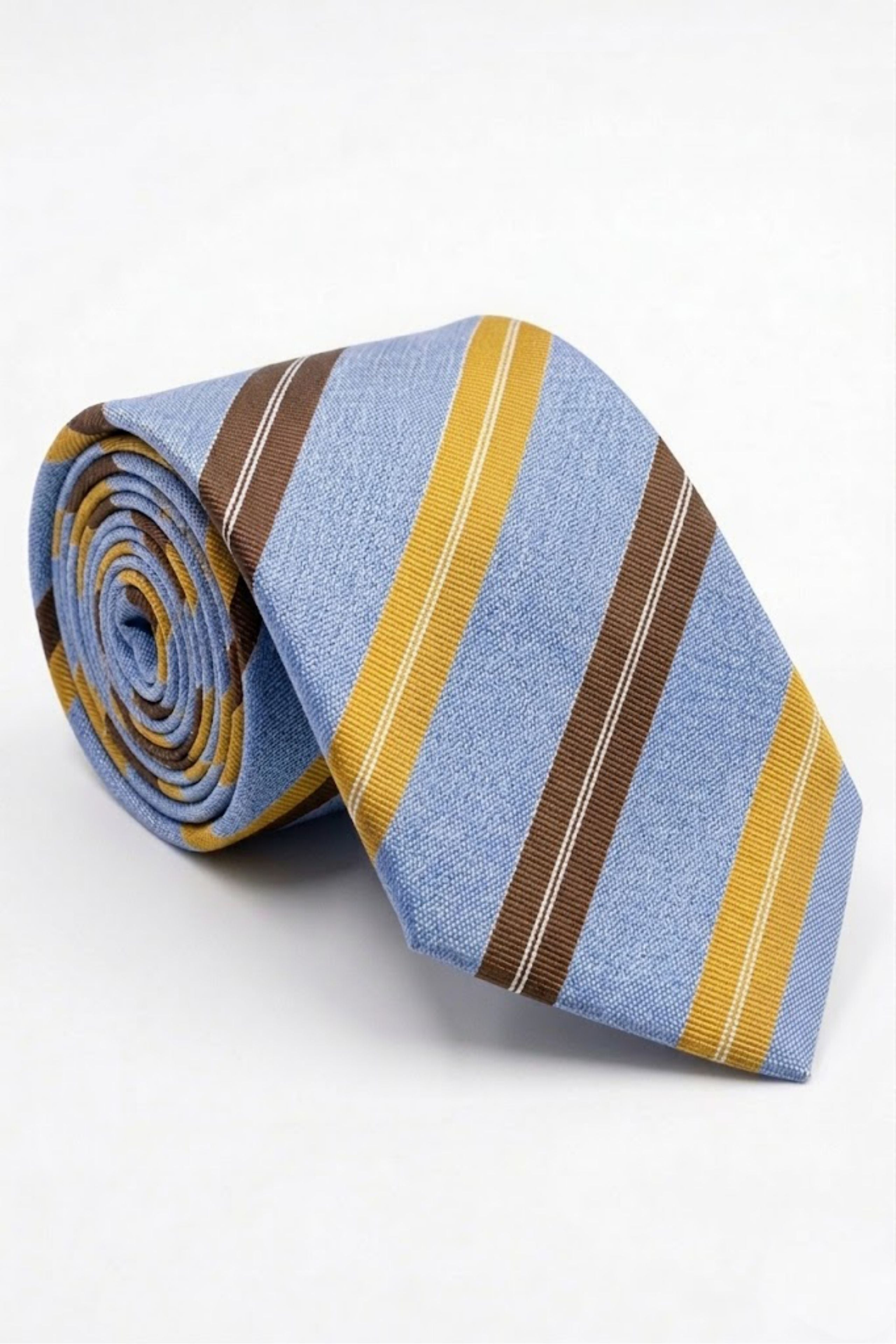 Cravatta Jacquard in Seta Rigata - RIGATO AZZURRO/MARRONE
