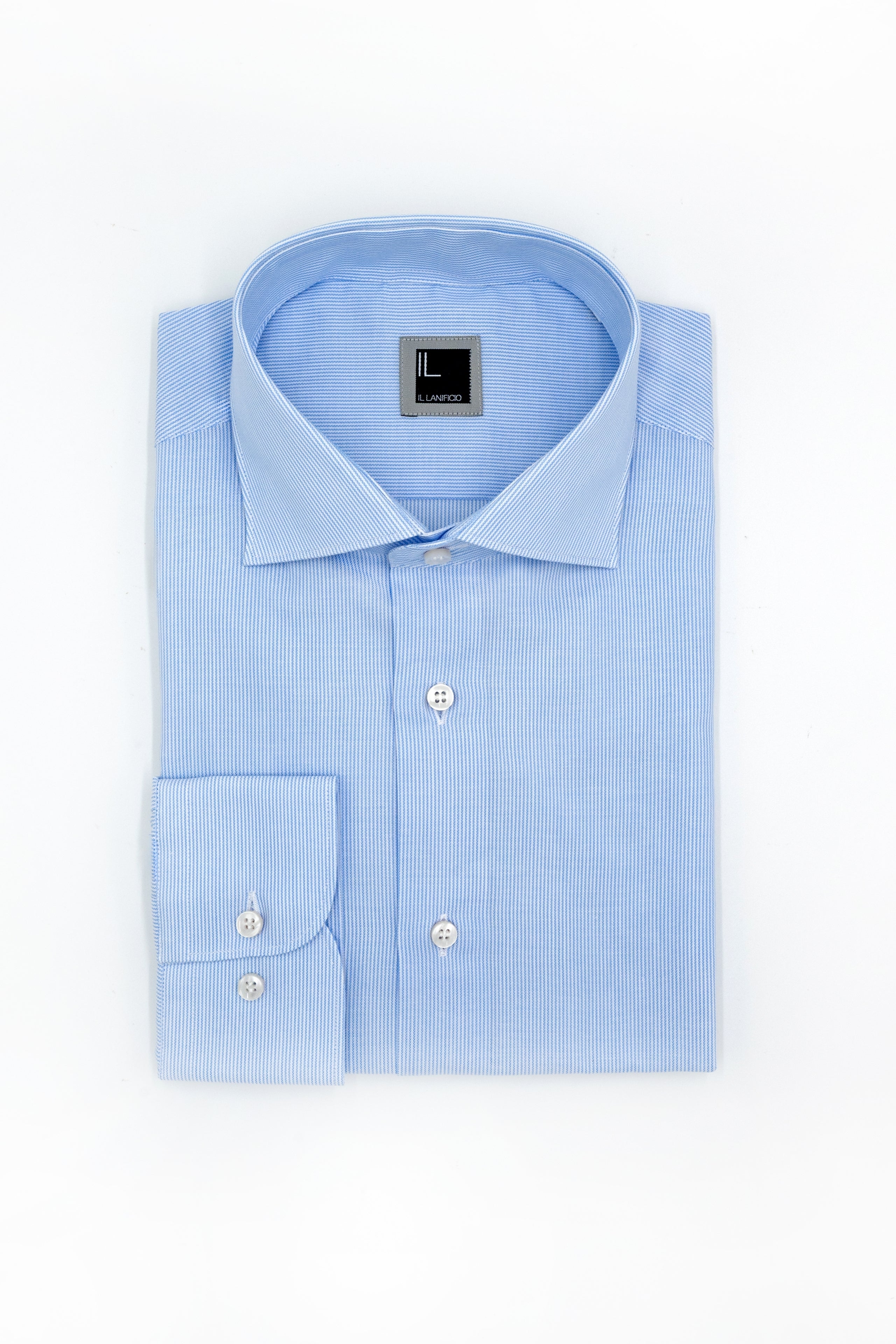 Camicia Regular Fit a Righe con Collo Francese - AZZURRO RIGATO