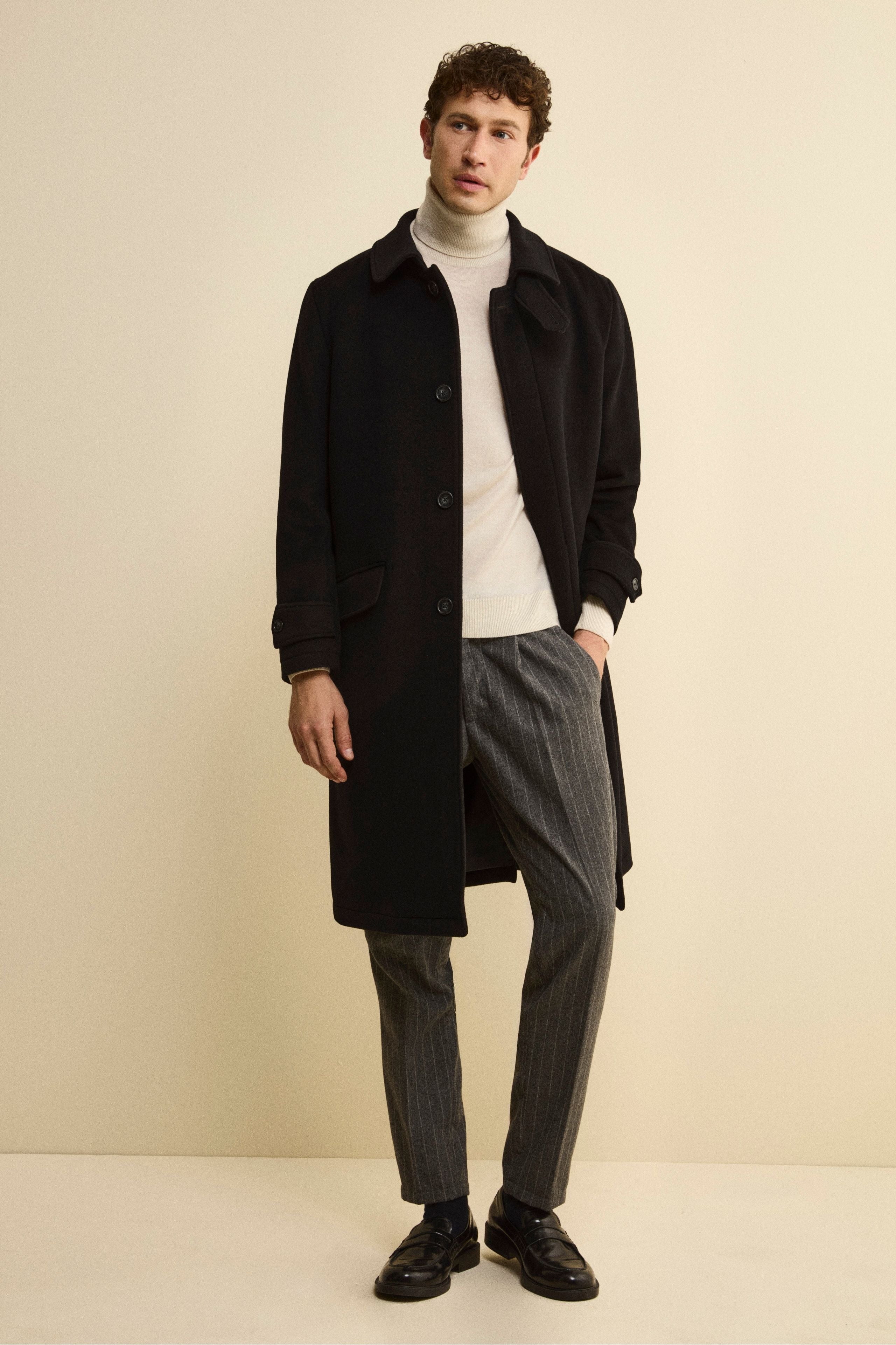 Cappotto Lungo Foderato in Lana e Cashmere - NERO