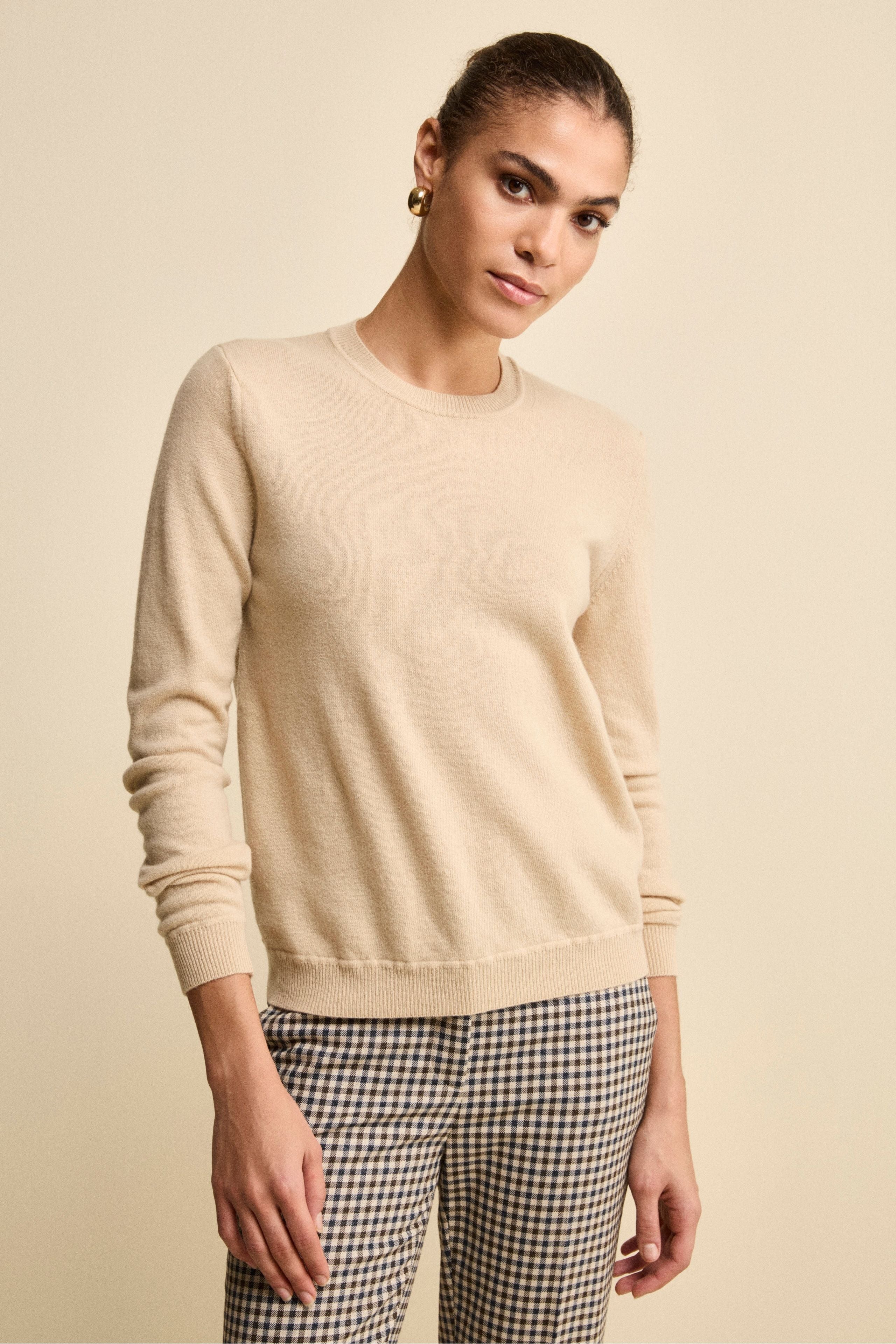 Maglioncino girocollo lana e cashmere - BEIGE